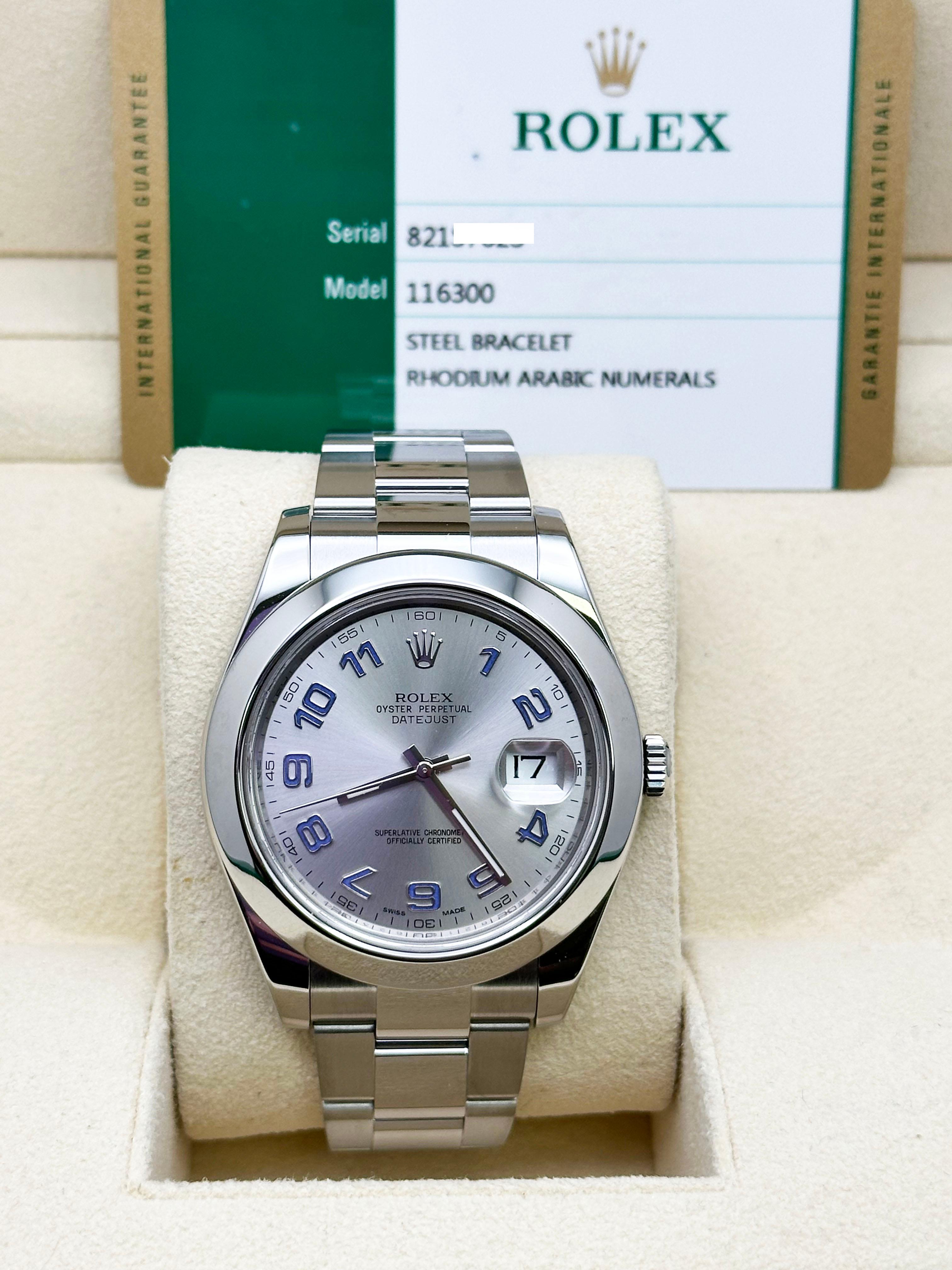 Men's Rolex 116300 Datejust 41 Rhodium Arabic Dial Stainless Steel 2016 Box Paper