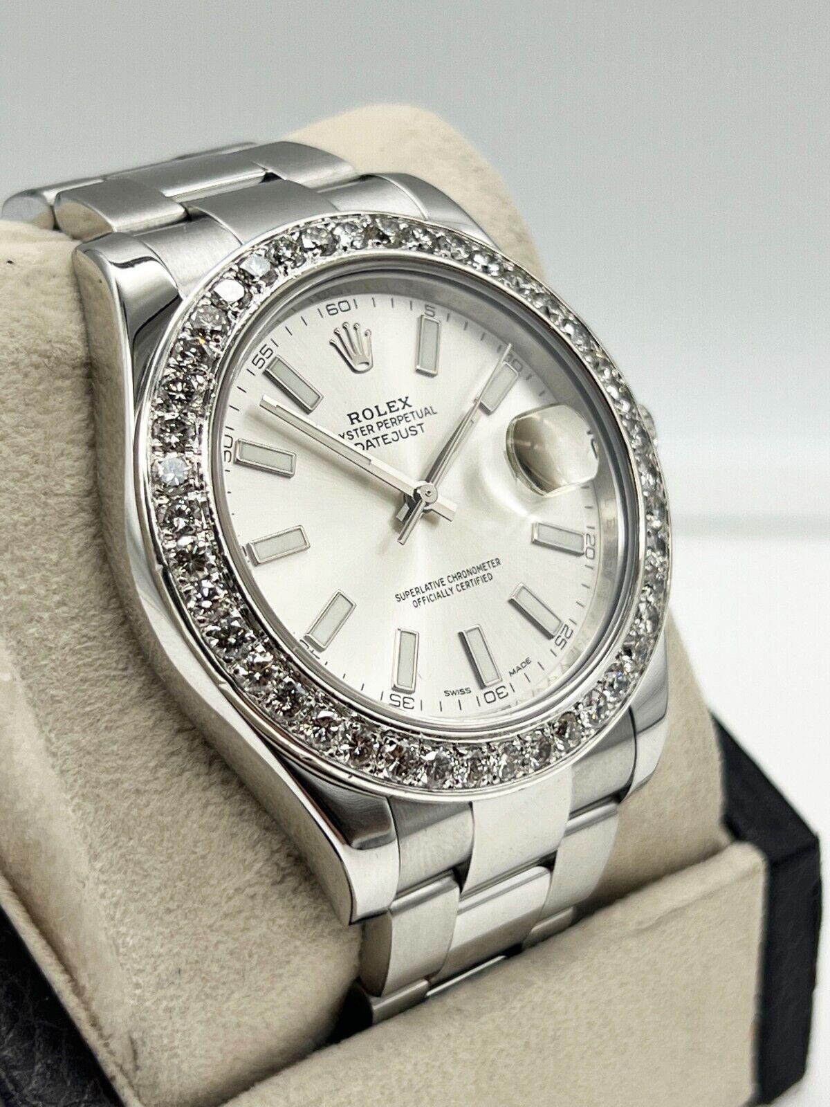 Style Number: 116300

Serial: Y0K74***

Year: 2010-Now

Model: Datejust 41

Case Material: Stainless Steel 

Band: Stainless Steel 

Bezel: Custom Diamond Bezel 

Dial: Silver Dial 

Face: Sapphire Crystal 

Case Size: 41mm 

Includes: 

-Elegant