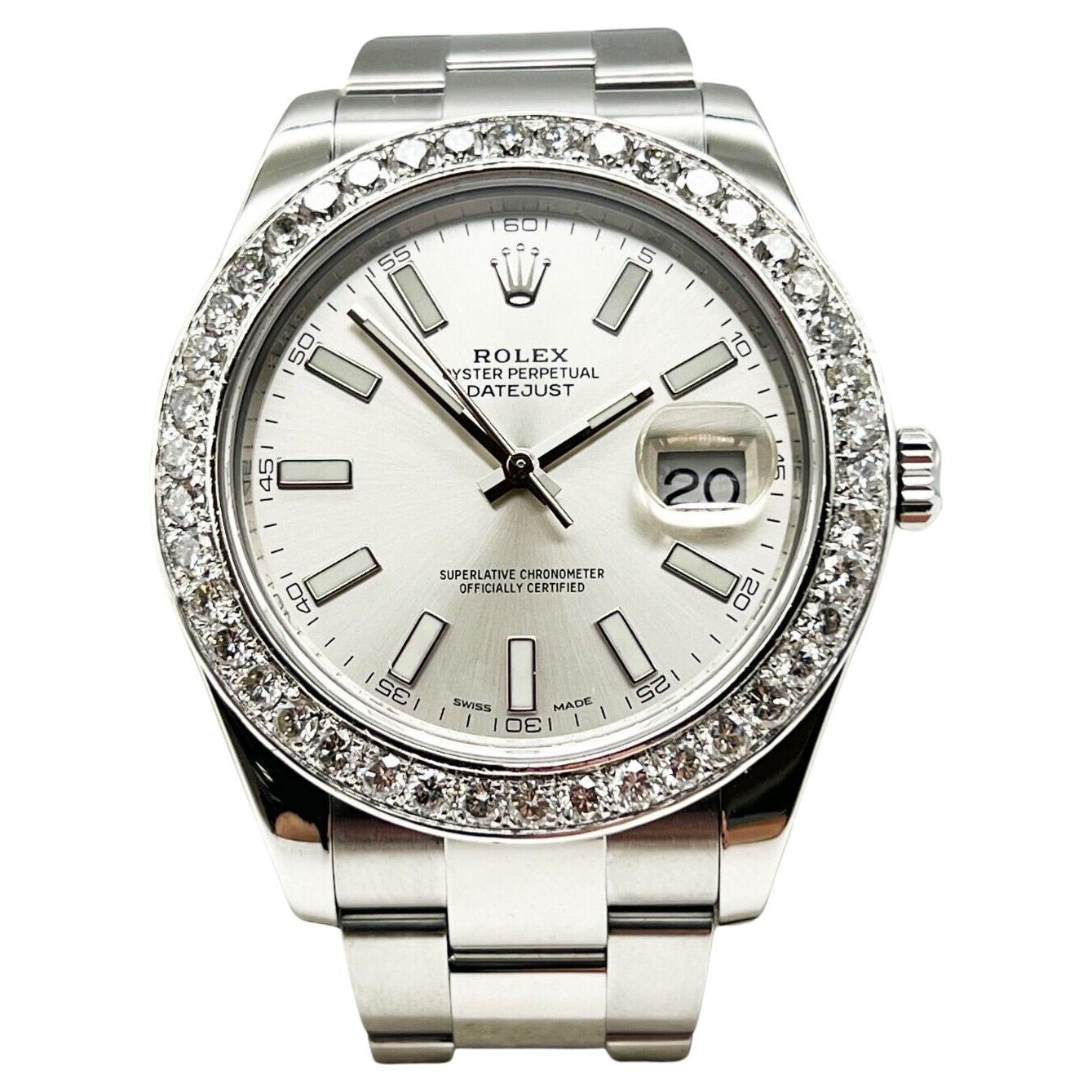 Rolex 116300 Datejust II Silver Index Dial Diamond Bezel Stainless Steel For Sale
