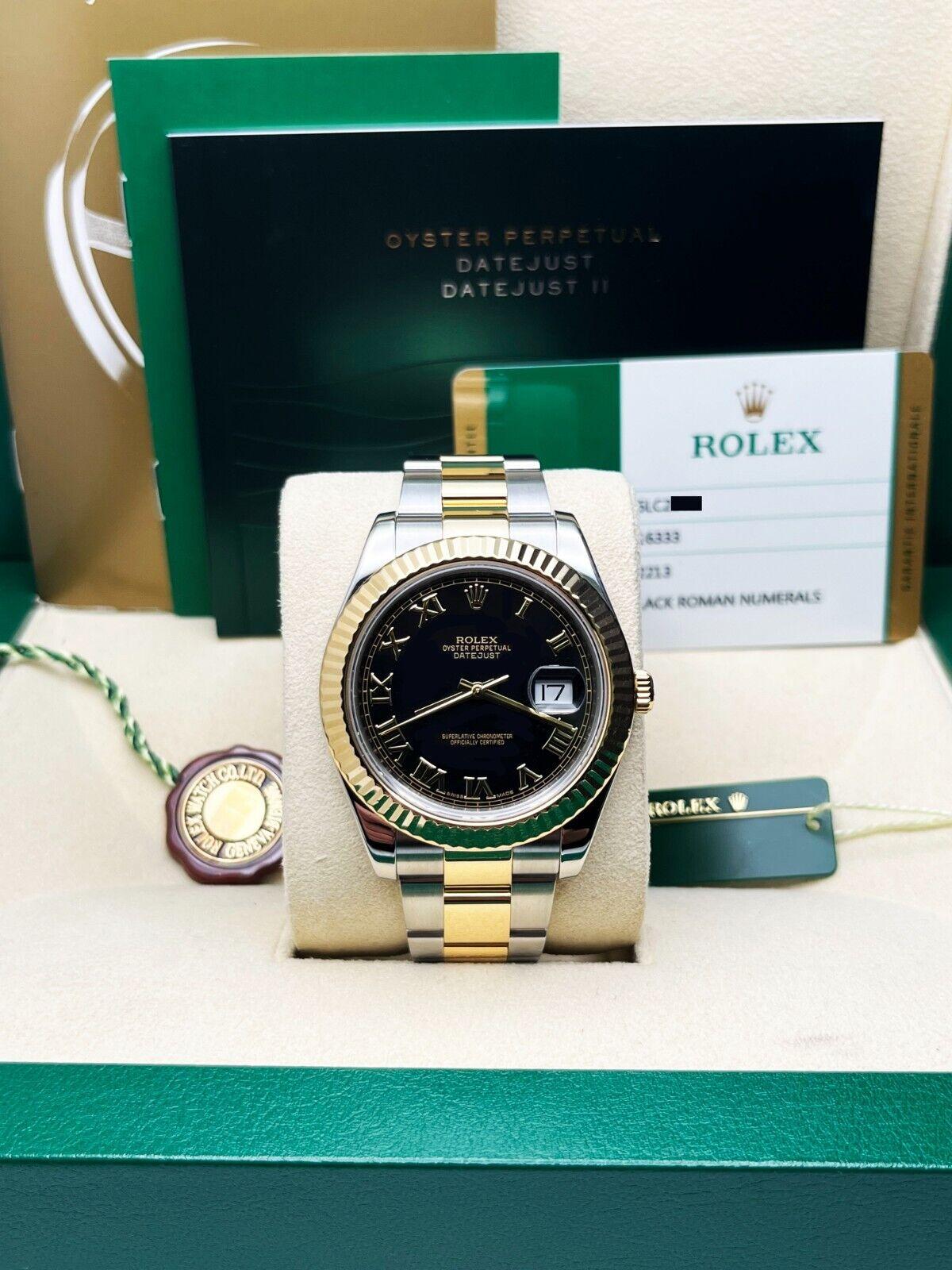 Rolex 116333 Datejust 41 Black Roman Dial 18K Yellow Gold Steel Box Papers For Sale 3