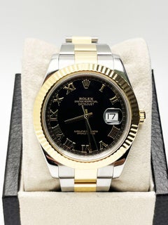 Rolex 116333 Datejust 41 Black Roman Dial 18K Yellow Gold Steel Box Papers