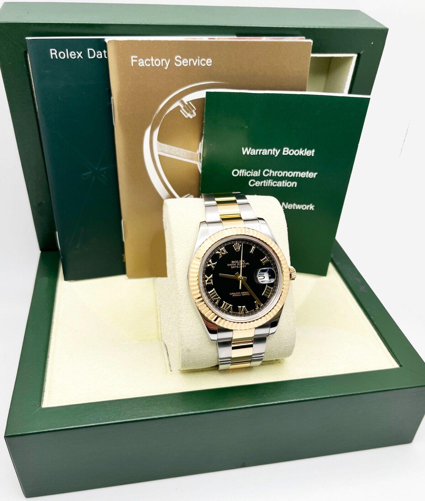 Rolex Datejust II 116333 41mm Schwarzes römisches Zifferblatt 18K Gelbgold Stahlschachtel-Bücherregal Herren