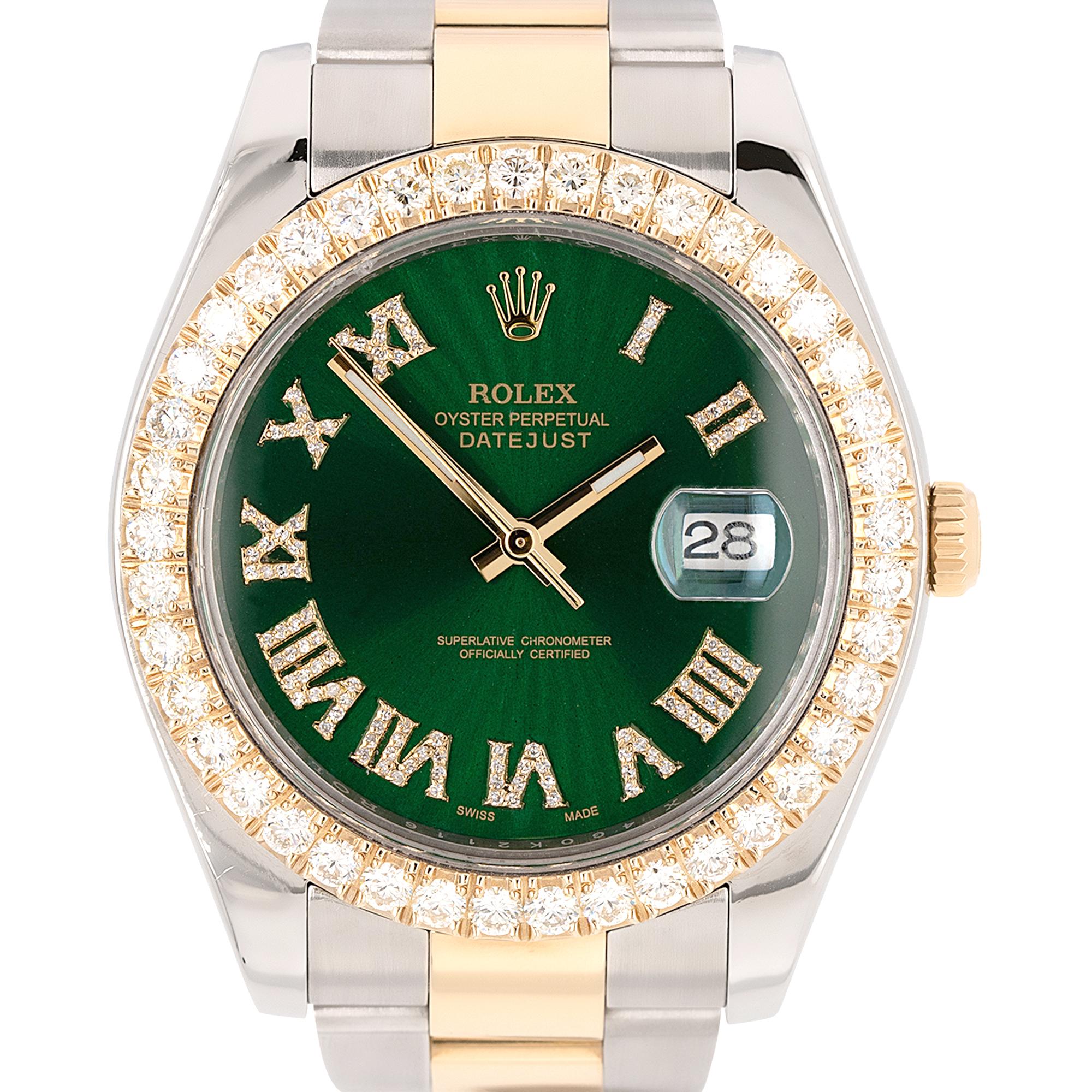 The Rolex 116333 Datejust II is a prestigious timepiece from the renowned brand Rolex. With a stainless steel case measuring 41mm in diameter, it exudes a bold and timeless style. The watch features an 18k yellow gold diamond dial bezel, adding a