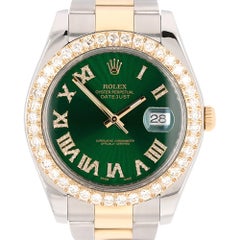 Rolex 116333 Datejust II Two Tone Green Roman Diamond Watch