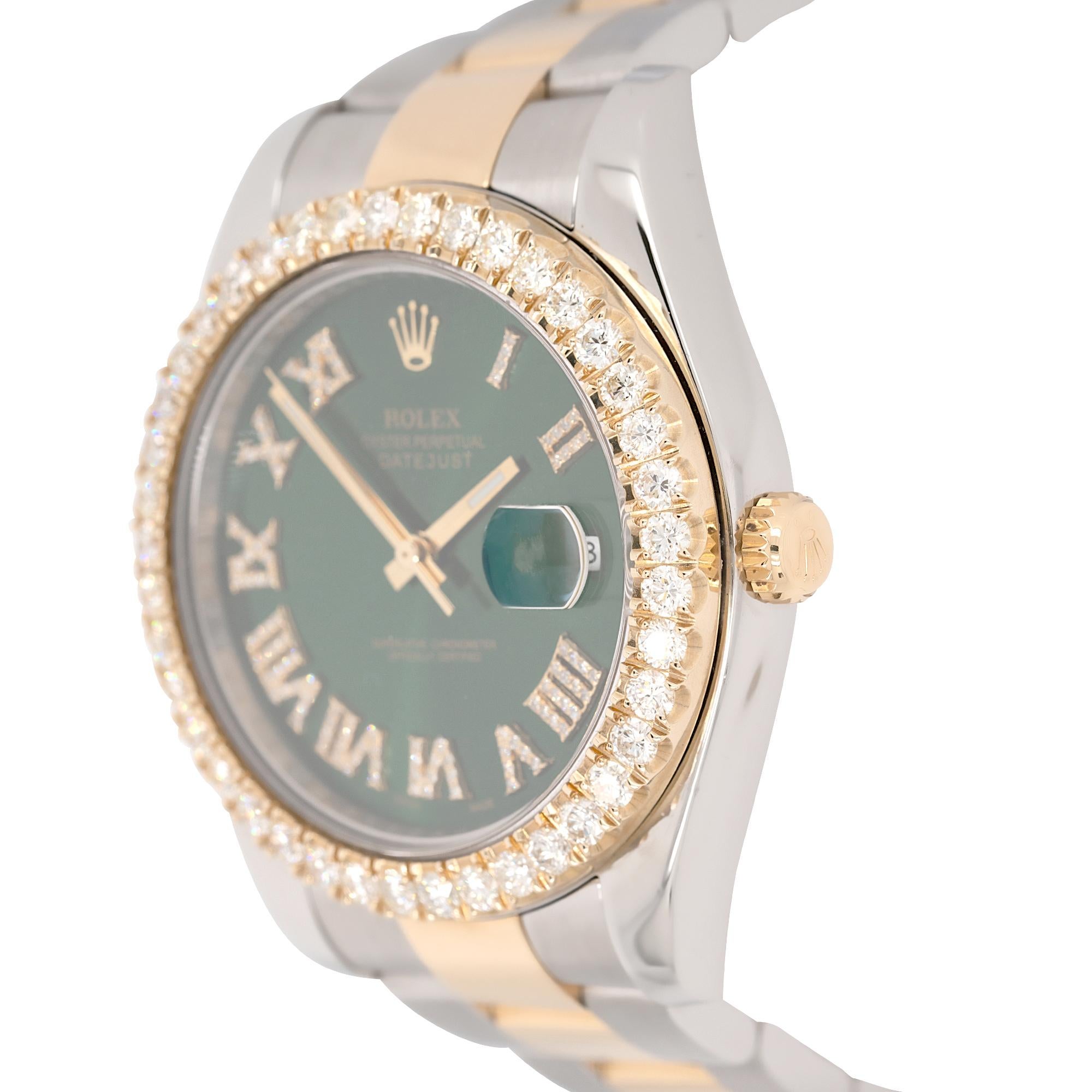 Rolex 116333 Montre Datejust II en diamants romains verts bicolores Excellent état - En vente à Boca Raton, FL