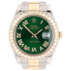 Rolex 116333 Datejust II Two Tone Green Roman Diamond Watch