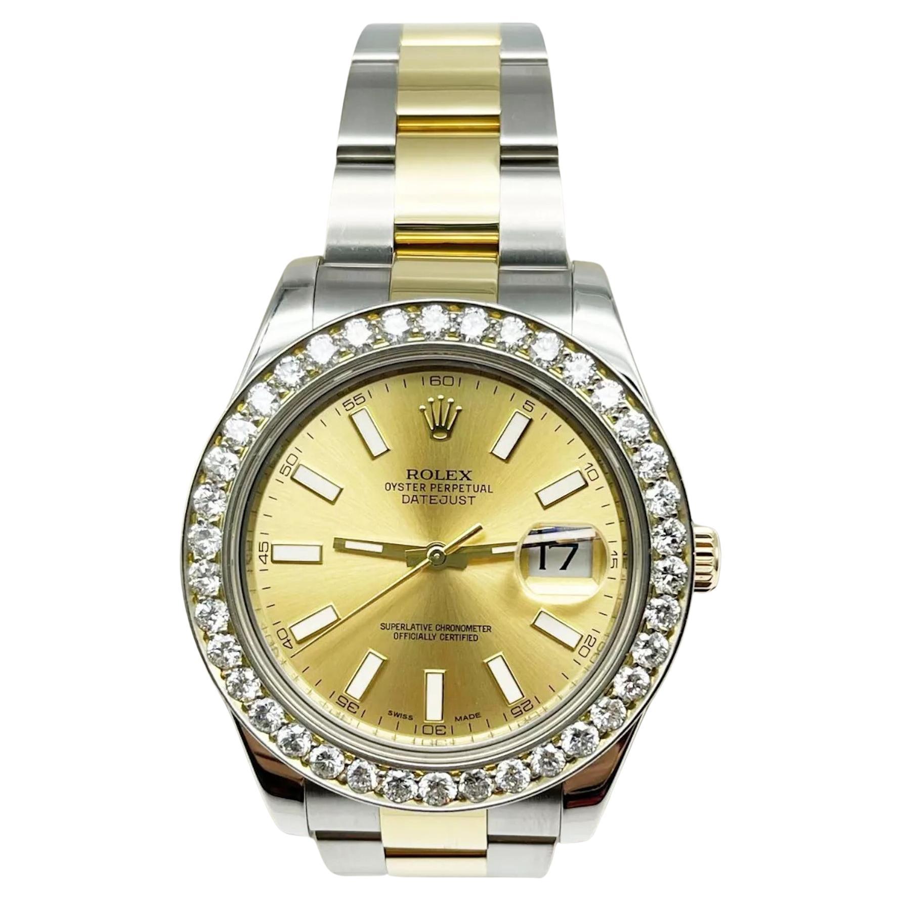 Rolex Datejust II 116333 41mm Diamond Bezel Champagne Dial 18K Yellow Gold Steel