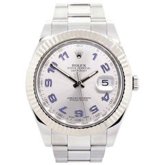 Rolex 116334 Datejust Blue Arabic Silver Dial Wristwatch