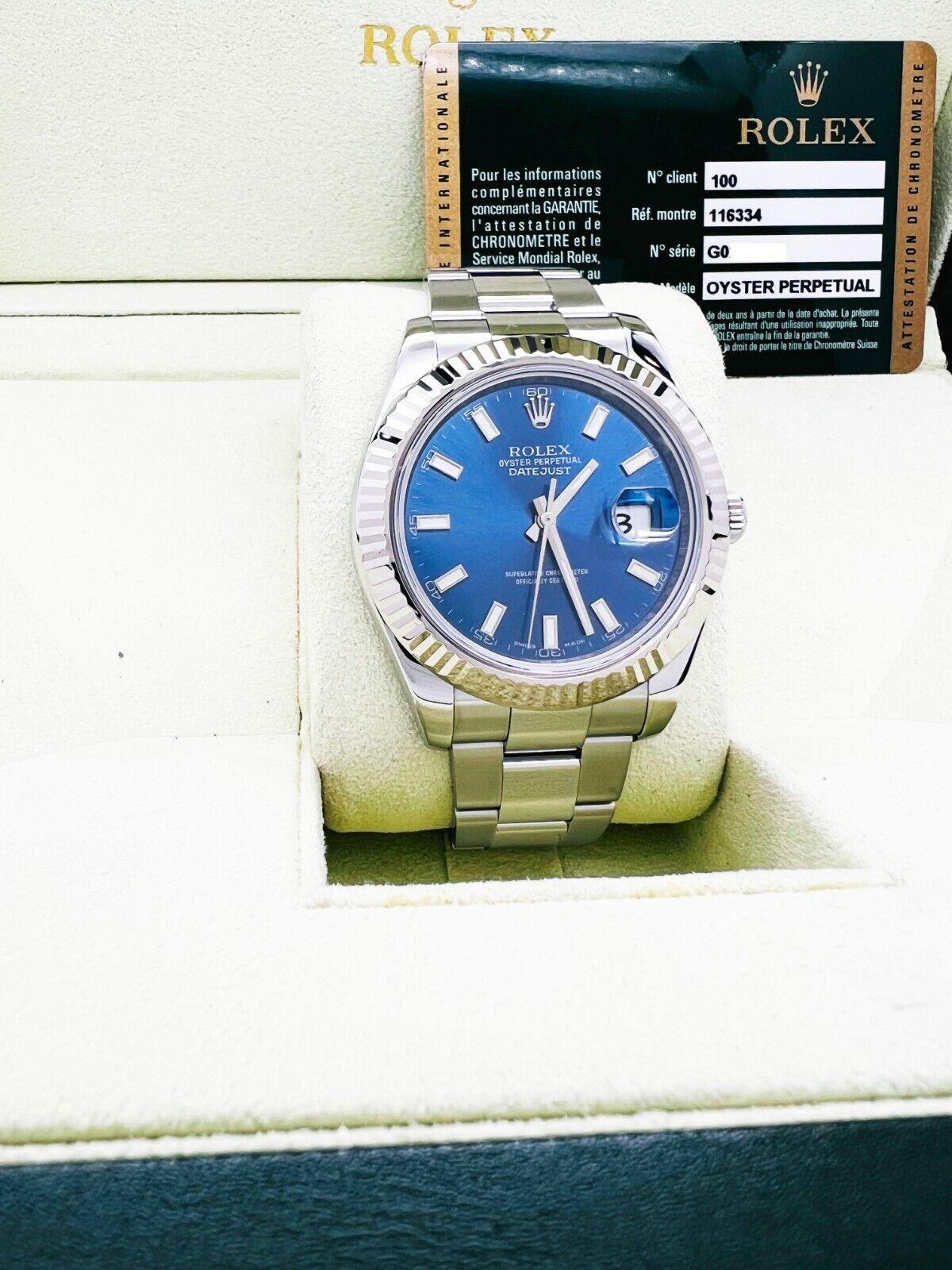 Rolex 116334 Datejust II, cadran bleu 41 mm en acier inoxydable, boîte et papier en vente 1