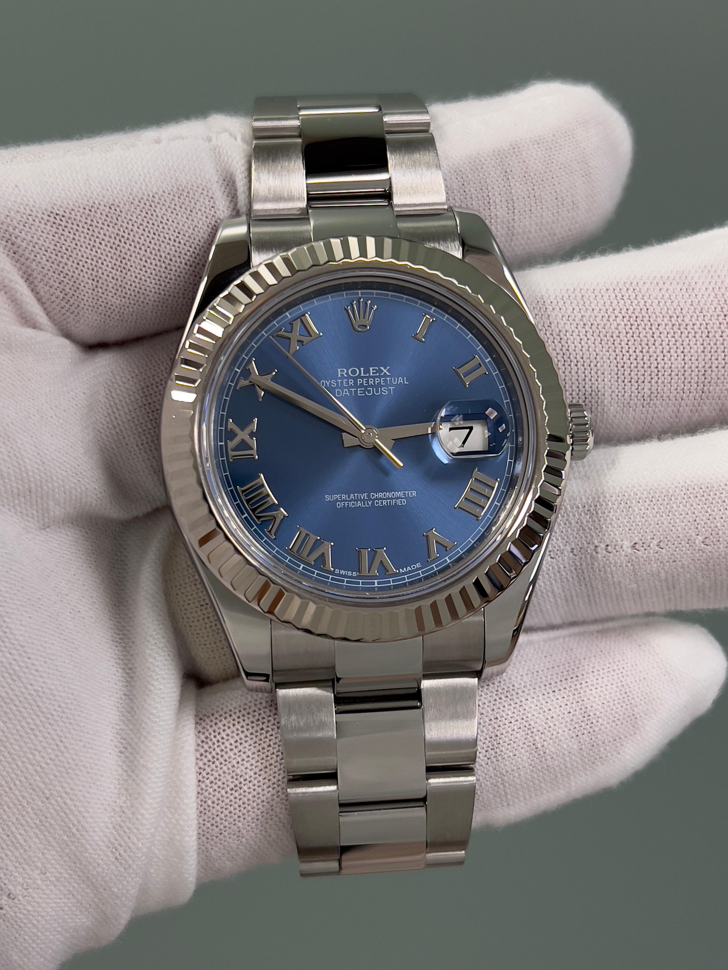 Rolex 116334 Datejust II, cadran romain bleu 41 mm, acier inoxydable, or 18 carats, boîte et papier 6