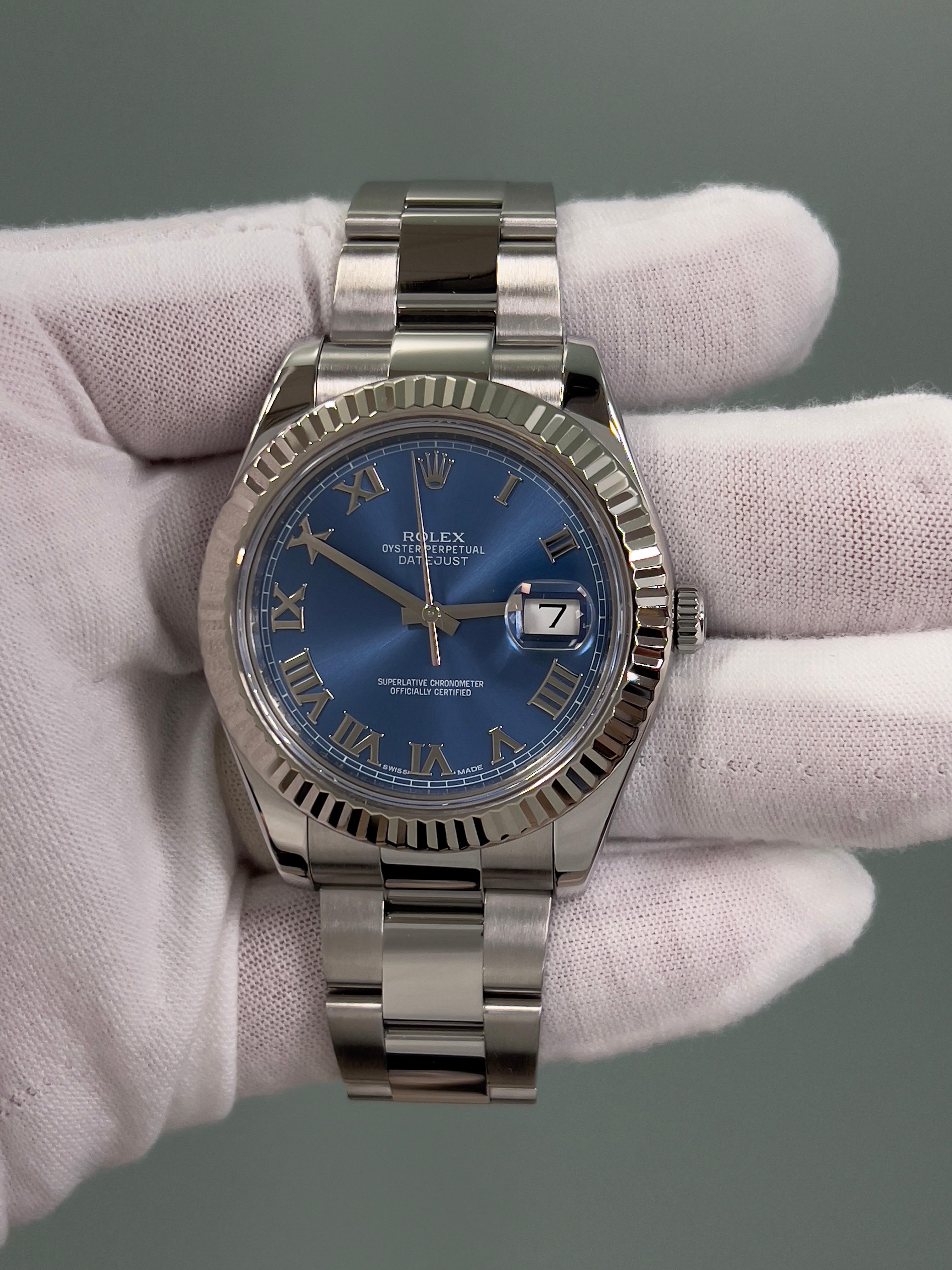 Rolex 116334 Datejust II, cadran romain bleu 41 mm, acier inoxydable, or 18 carats, boîte et papier 7