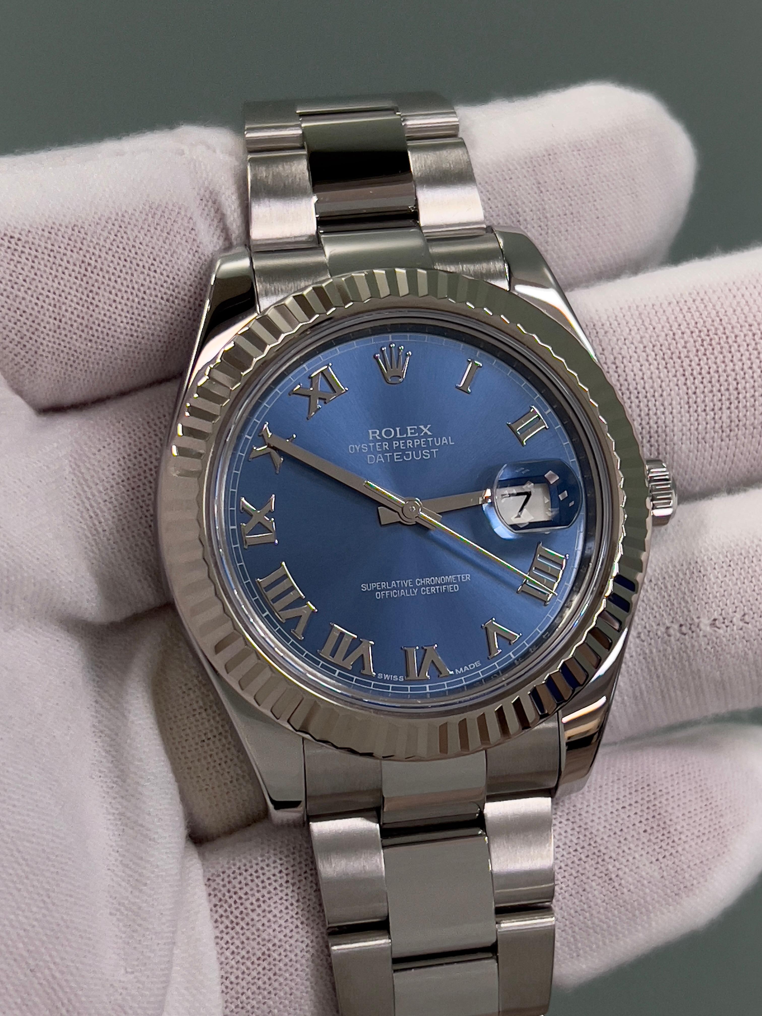 Rolex 116334 Datejust II, cadran romain bleu 41 mm, acier inoxydable, or 18 carats, boîte et papier 8