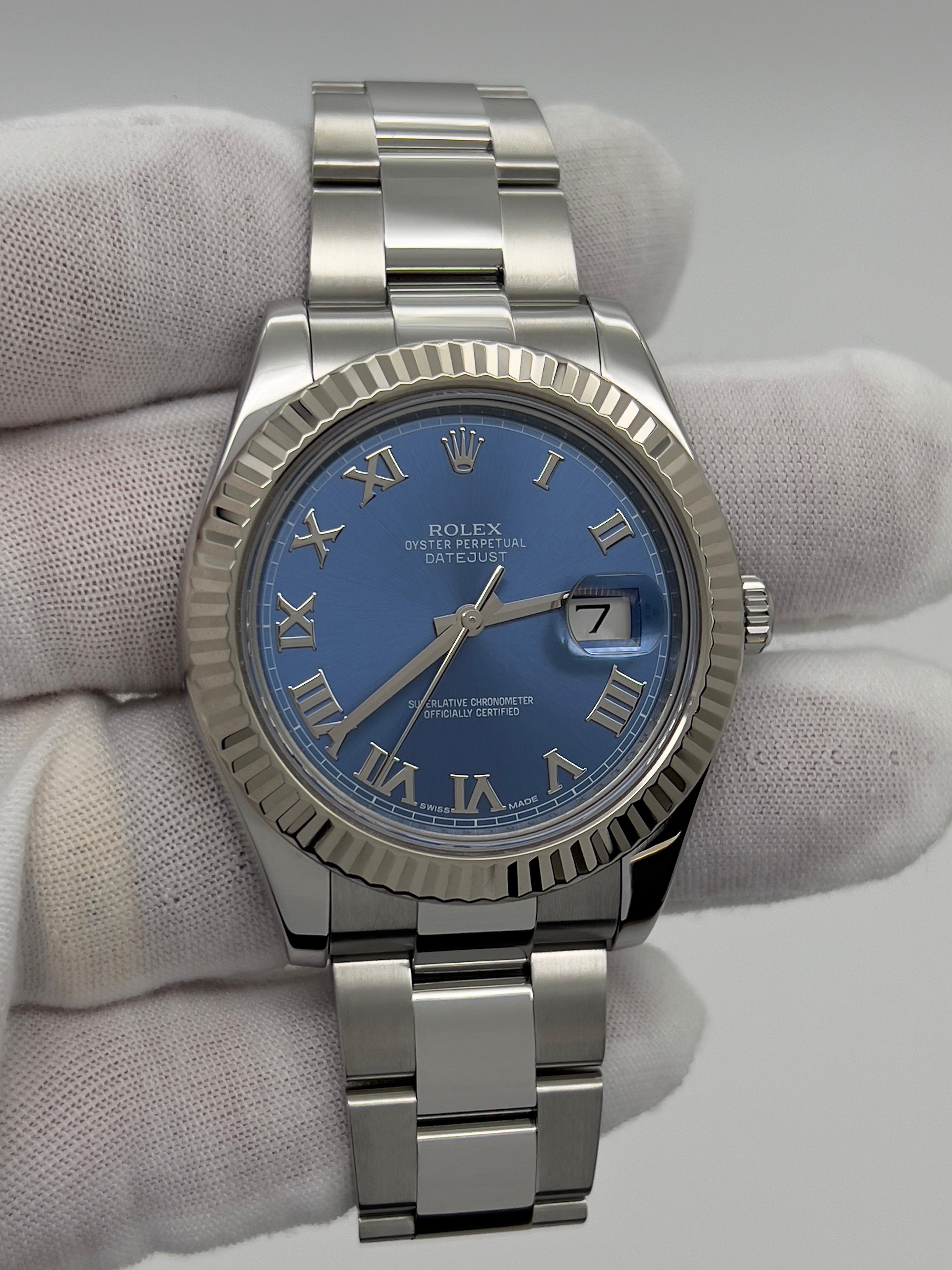 Rolex 116334 Datejust II, cadran romain bleu 41 mm, acier inoxydable, or 18 carats, boîte et papier Excellent état à San Diego, CA