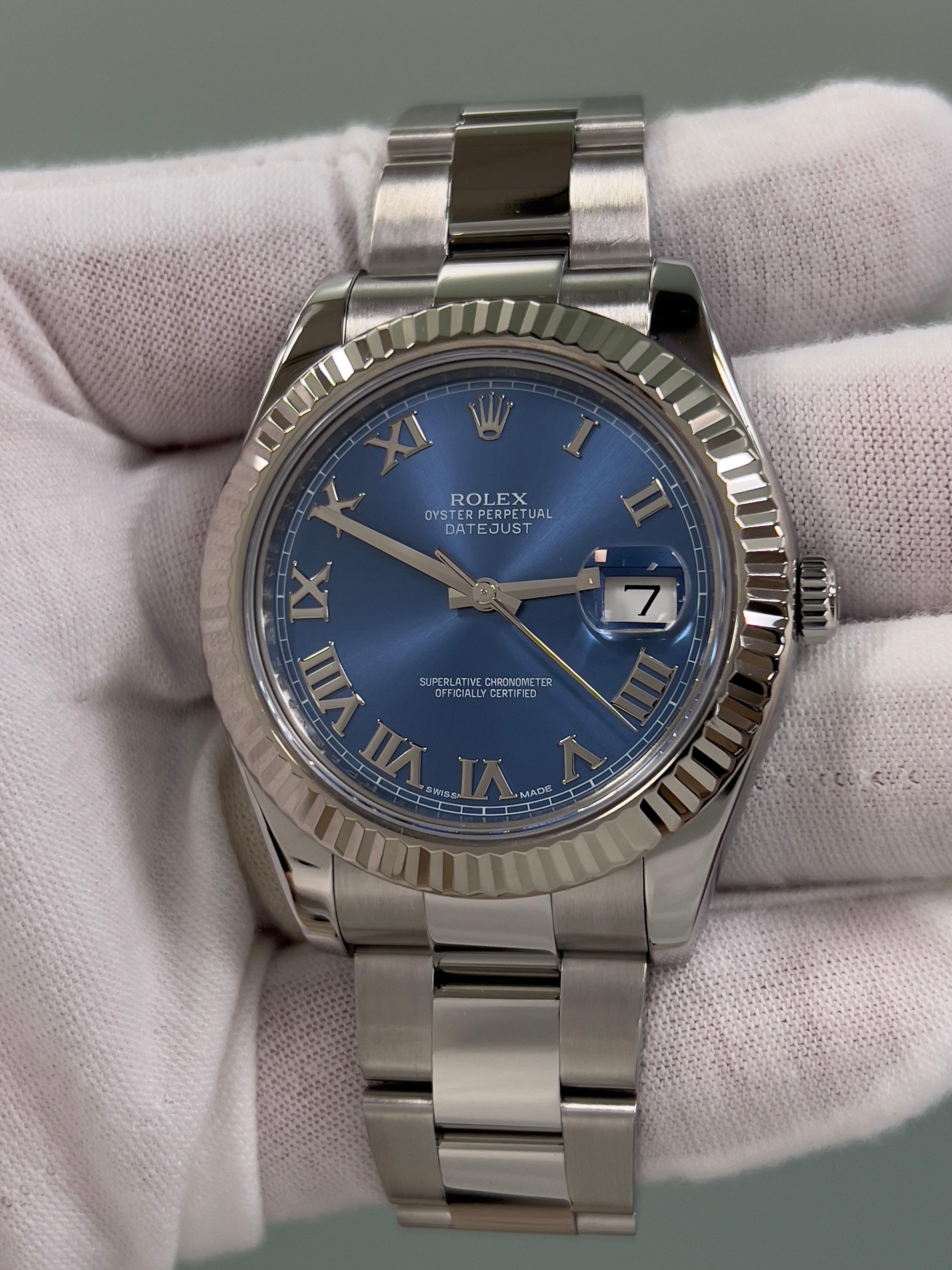 Rolex 116334 Datejust II, cadran romain bleu 41 mm, acier inoxydable, or 18 carats, boîte et papier 5