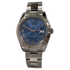 Rolex 116334 Datejust II, cadran romain bleu 41 mm, acier inoxydable, or 18 carats, boîte et papier