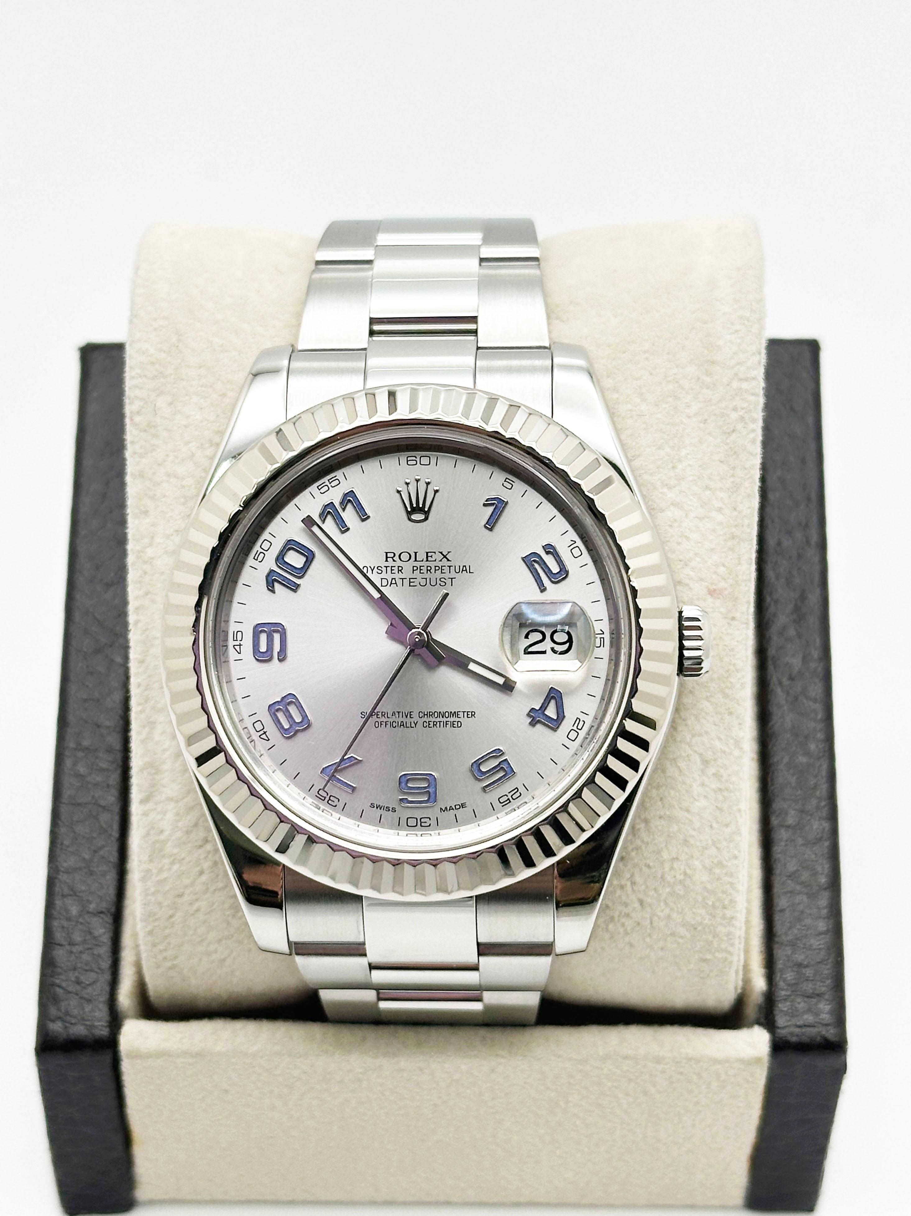 Numero di stile: 116334



Seriale: G689***



Anno: 2012

 

Modello: Datejust II

 

Materiale della cassa: Acciaio inossidabile 

 

Banda:  Acciaio inox 

 

Lunetta: lunetta scanalata in oro bianco 18 carati 

 

Quadrante: rodio arabo

