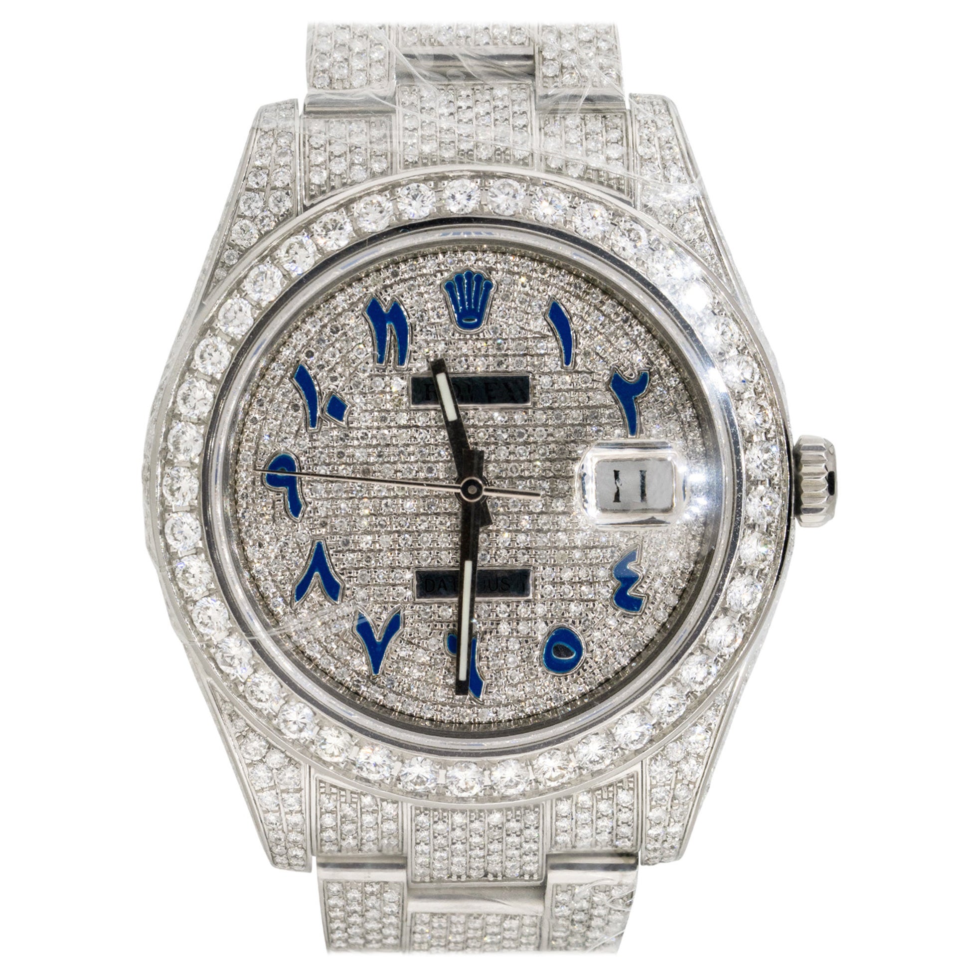 Rolex 116334 Datejust II avec cadran arabe bleu entièrement diamanté en vente