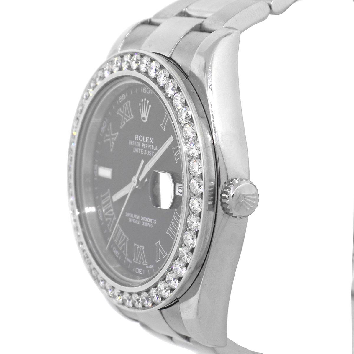 Round Cut Rolex 116334 Datejust II Black Roman Dial Watch