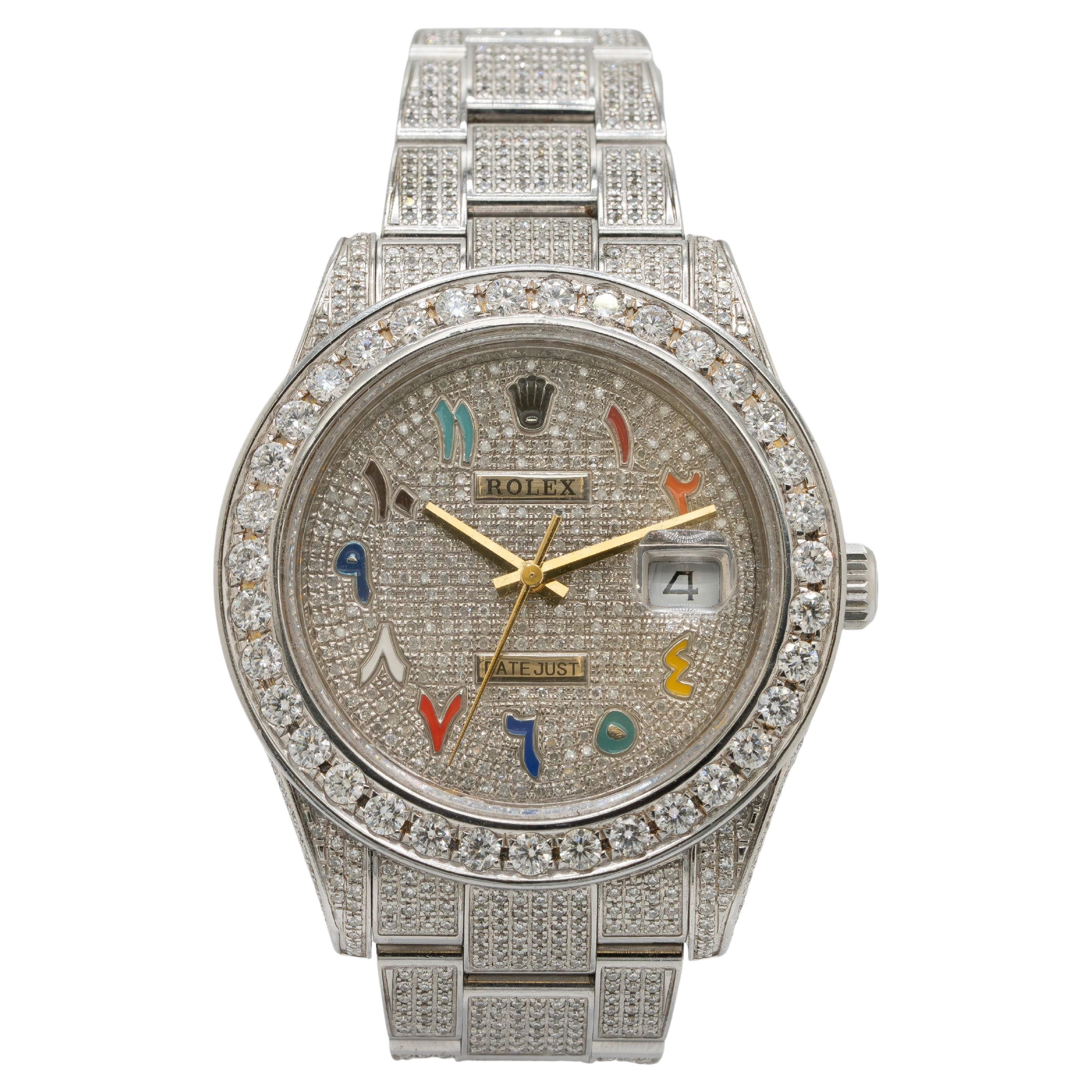 Rolex 116334 Datejust Montre en acier inoxydable entièrement pavée de diamants en vente