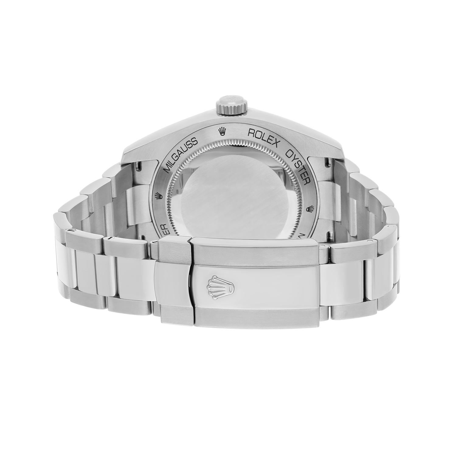 Rolex 116400 Milgauss 40mm Stainless Steel Orange Hand Black Dial Watch For Sale 2
