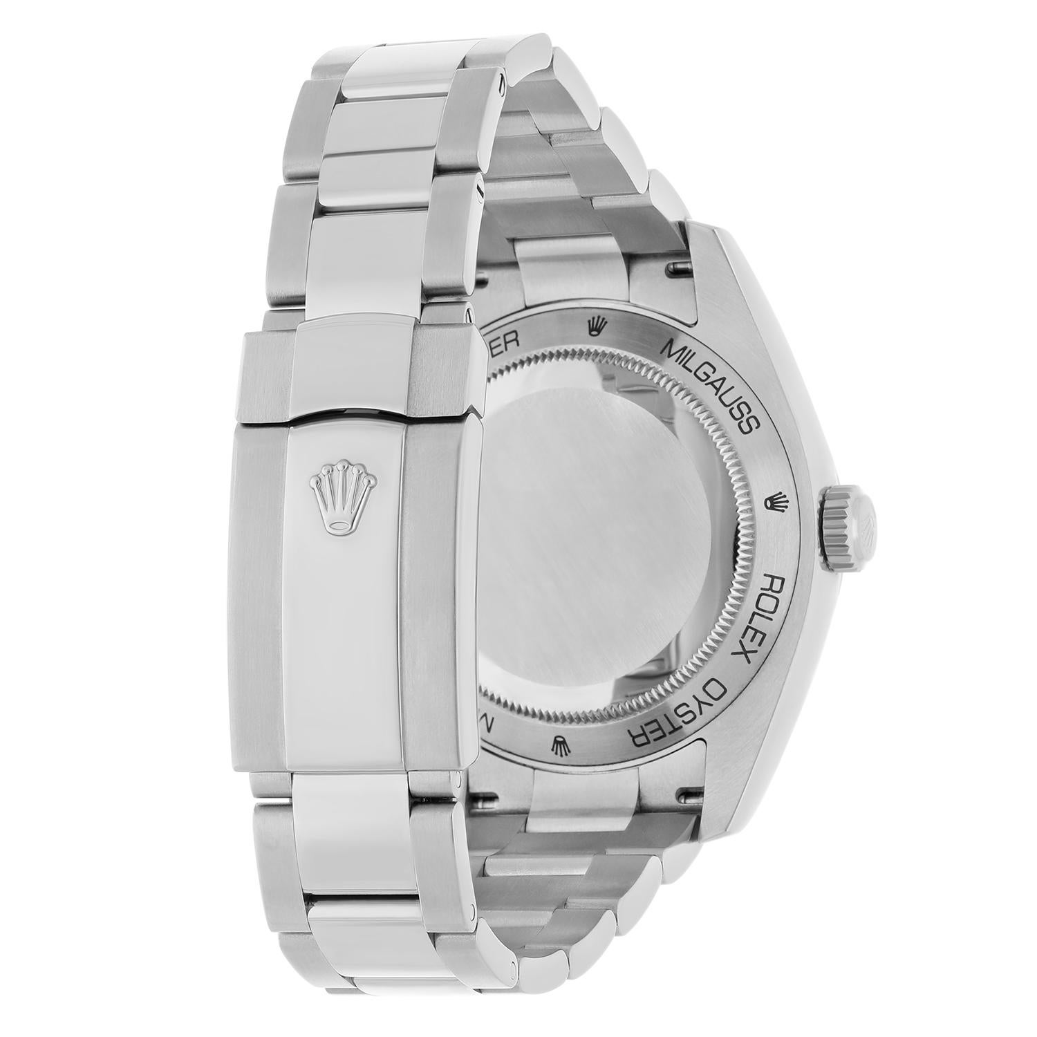 Rolex 116400 Milgauss 40mm Stainless Steel Orange Hand Black Dial Watch For Sale 3