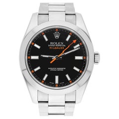 Used Rolex 116400 Milgauss 40mm Stainless Steel Orange Hand Black Dial Watch