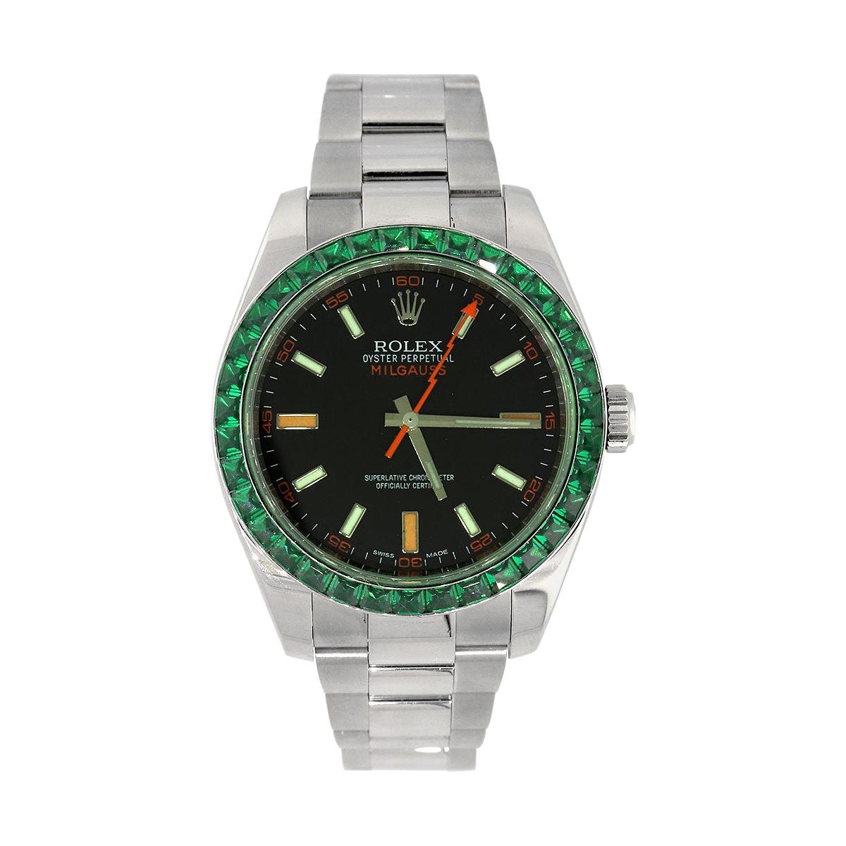 Rolex 116400 Milgauss Black Dial and Emerald Bezel Watch