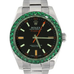 Rolex 116400 Milgauss Black Dial and Emerald Bezel Watch