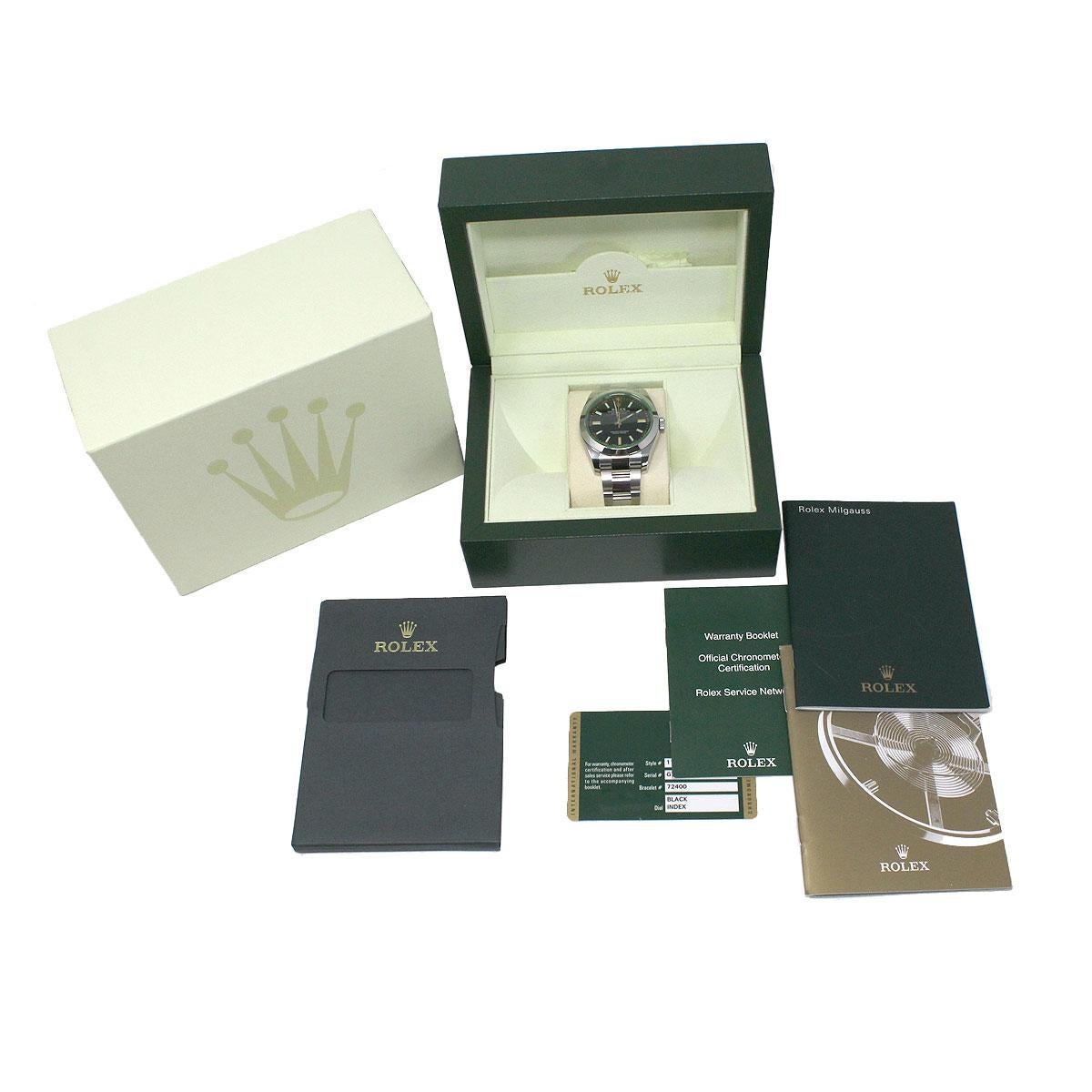 Women's or Men's Rolex 116400 Milgauss Oyster Perpetual Black, Green and Orange Dial Watch