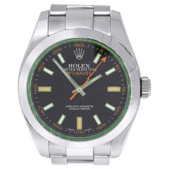 Rolex 116400 Milgauss Oyster Perpetual Black, Green and Orange Dial Watch