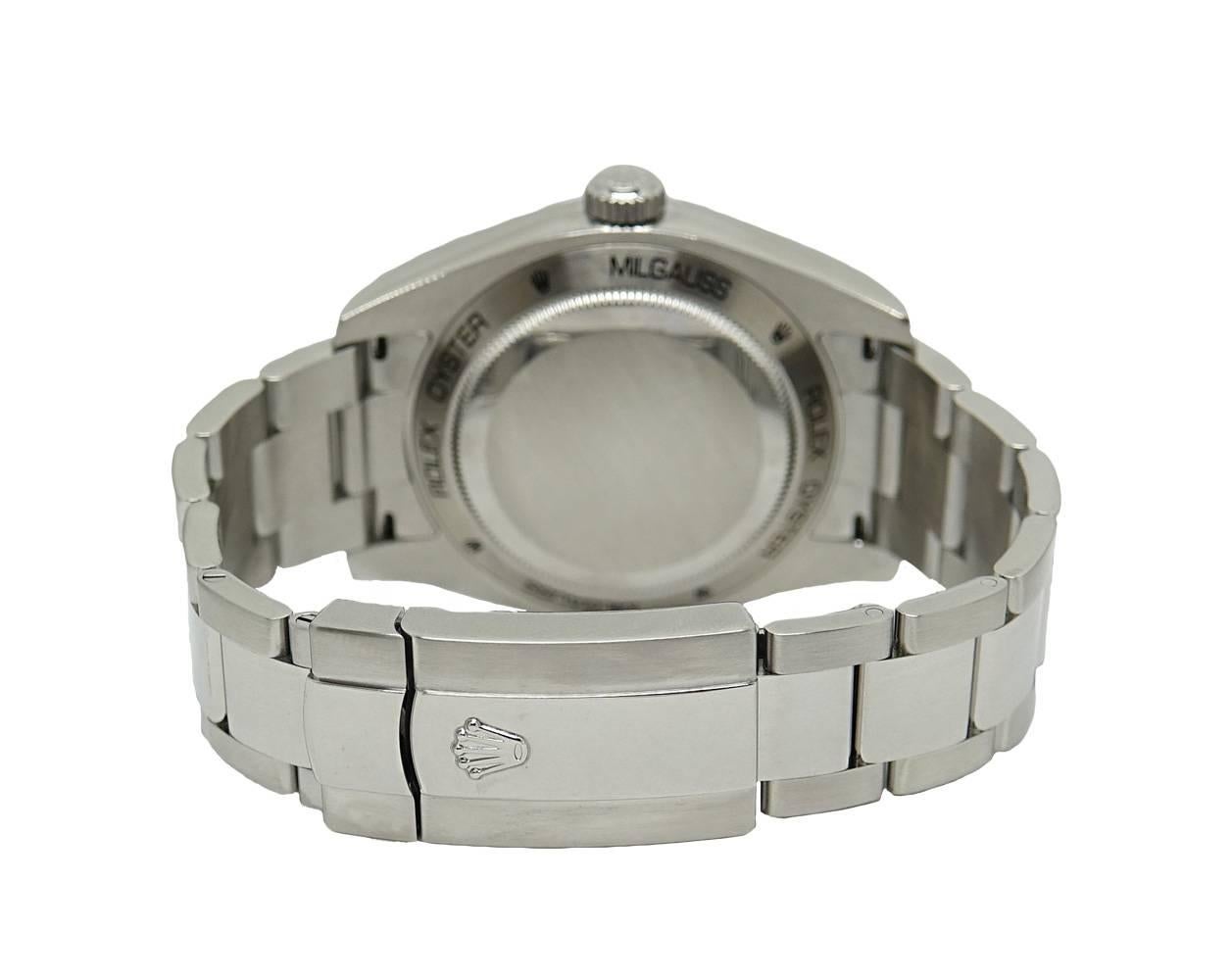 Rolex 116400V Stainless Steel Milgauss Wristwatch In Excellent Condition For Sale In Naples, FL