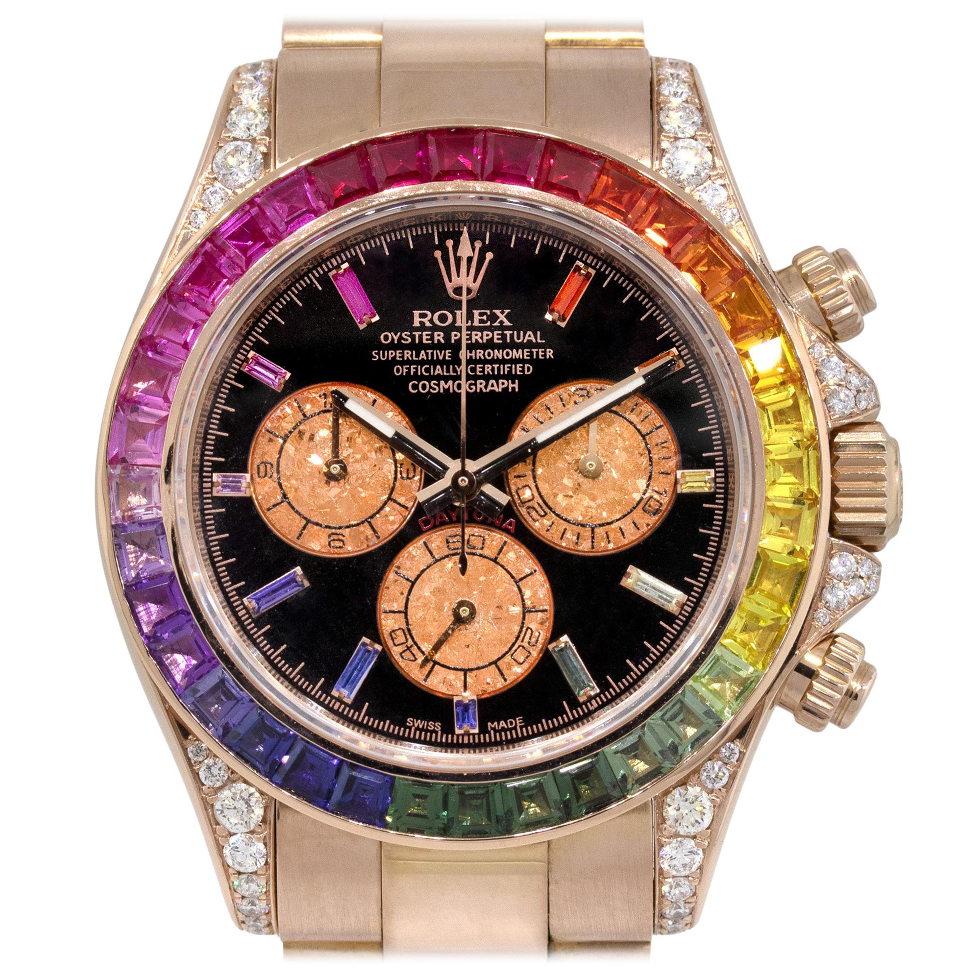 Rolex 116505 Daytona 18 Karat Rose Gold Rainbow Bezel and Dial Watch
