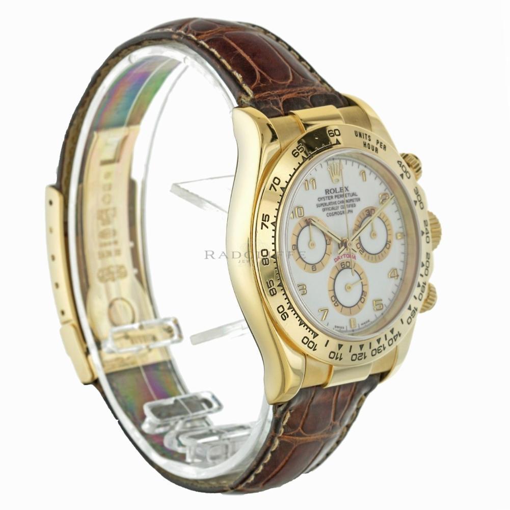 Rolex 116518 P Cosmograph Daytona White Dial Factory Service 18 Karat Gold In Excellent Condition For Sale In Miami, FL