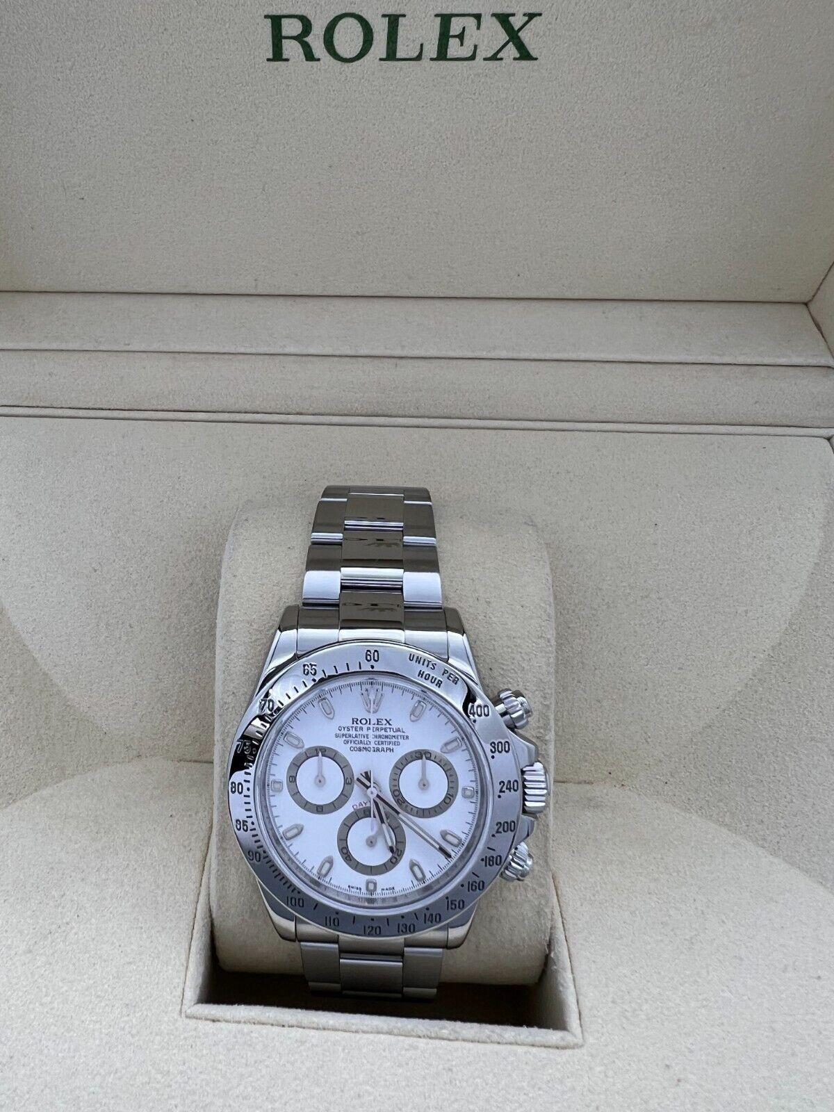 Style Number: 116520

Serial: V603****

Year: 2008 - OPEN CARD
 
Model: Daytona
 
Case Material: Stainless Steel 
 
Band:  Stainless Steel
 
Bezel:  Stainless Steel
 
Dial: White
 
Face: Sapphire Crystal 
 
Case Size: 40mm 
 
Includes: 
-Rolex Box &