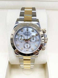 Rolex 116523 Daytona MOP Diamond Dial 18K Yellow Gold Stainless Box Paper 2016