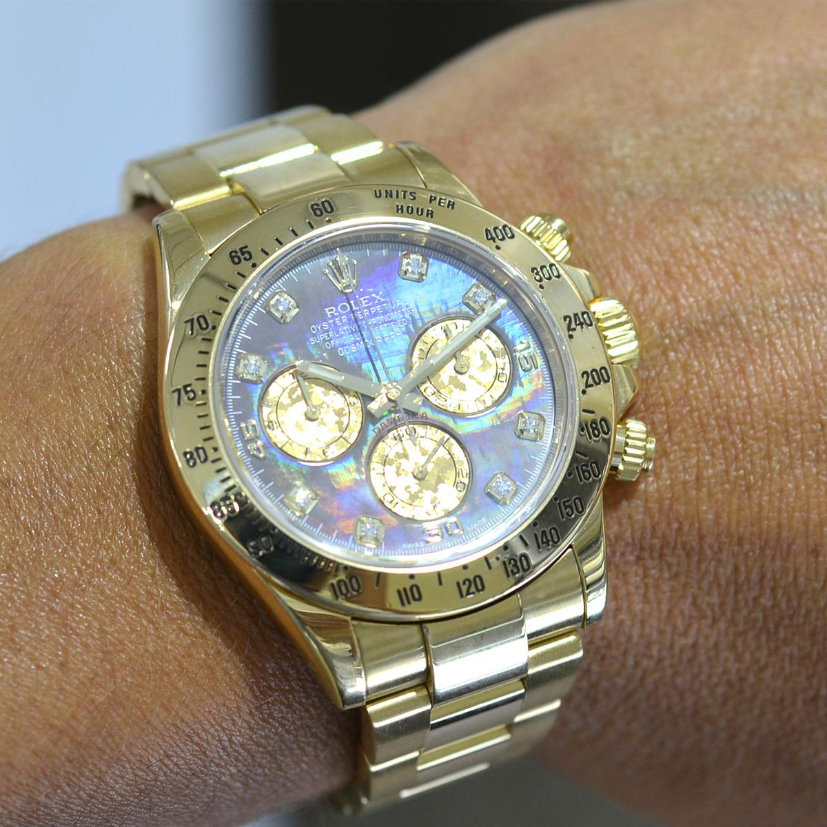 Rolex 116528 Daytona 18k Yellow Gold MOP Factory Diamond Dial Watch 7