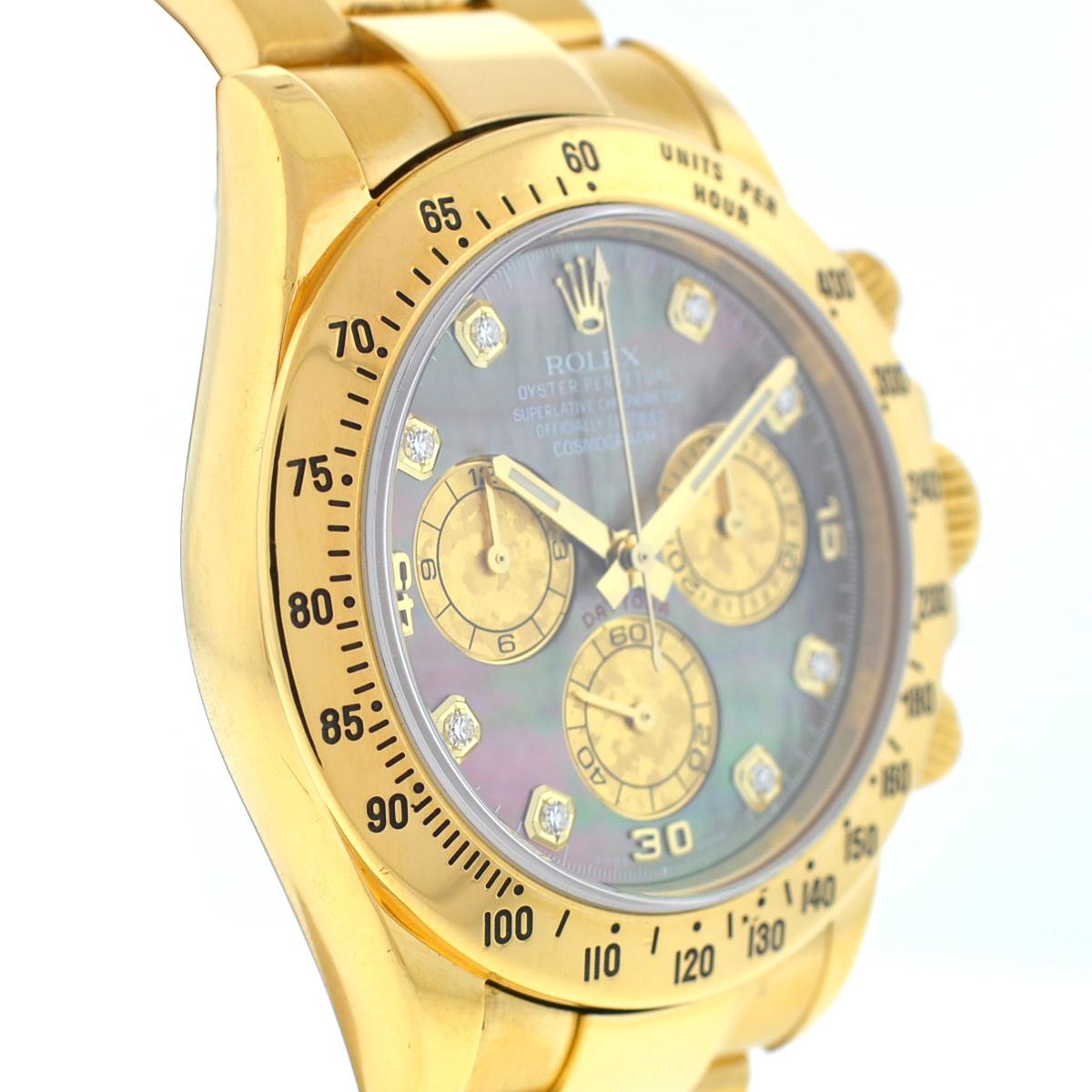 Rolex 116528 Daytona 18k Yellow Gold MOP Factory Diamond Dial Watch In Excellent Condition In Boca Raton, FL