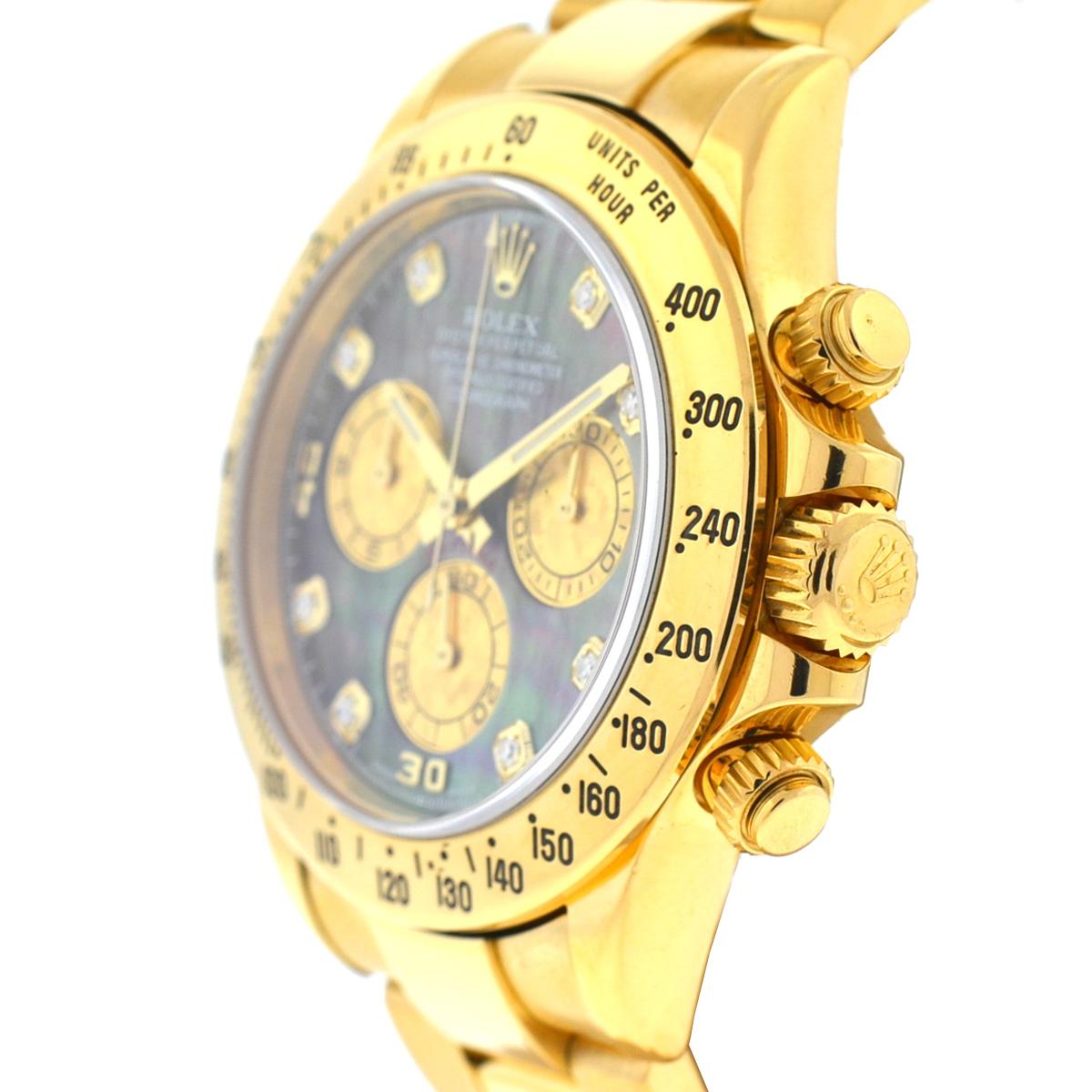 Men's Rolex 116528 Daytona 18k Yellow Gold MOP Factory Diamond Dial Watch