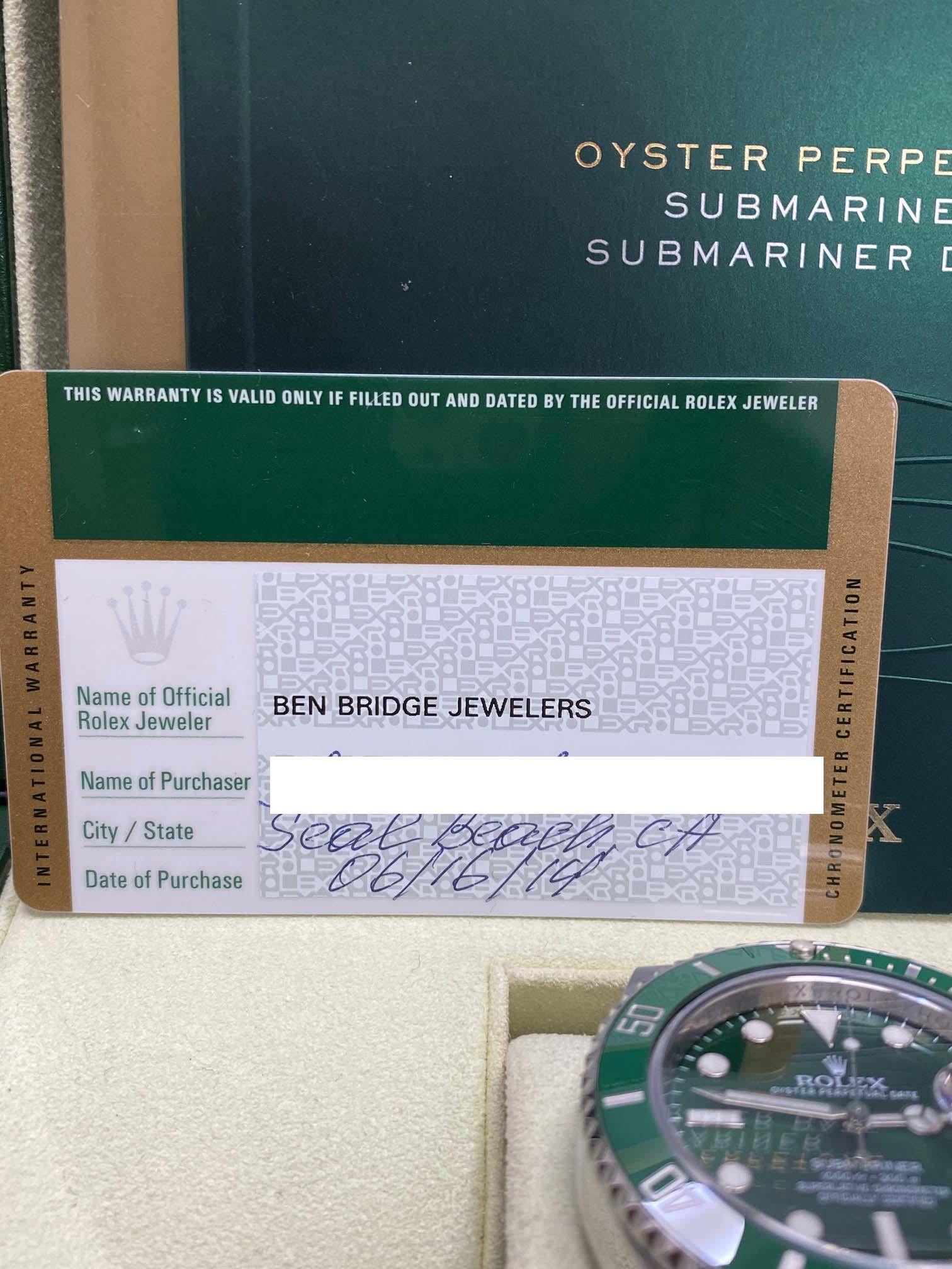 Rolex 116610 Submariner Green Ceramic Hulk Stainless Steel Box Papers 2014 1