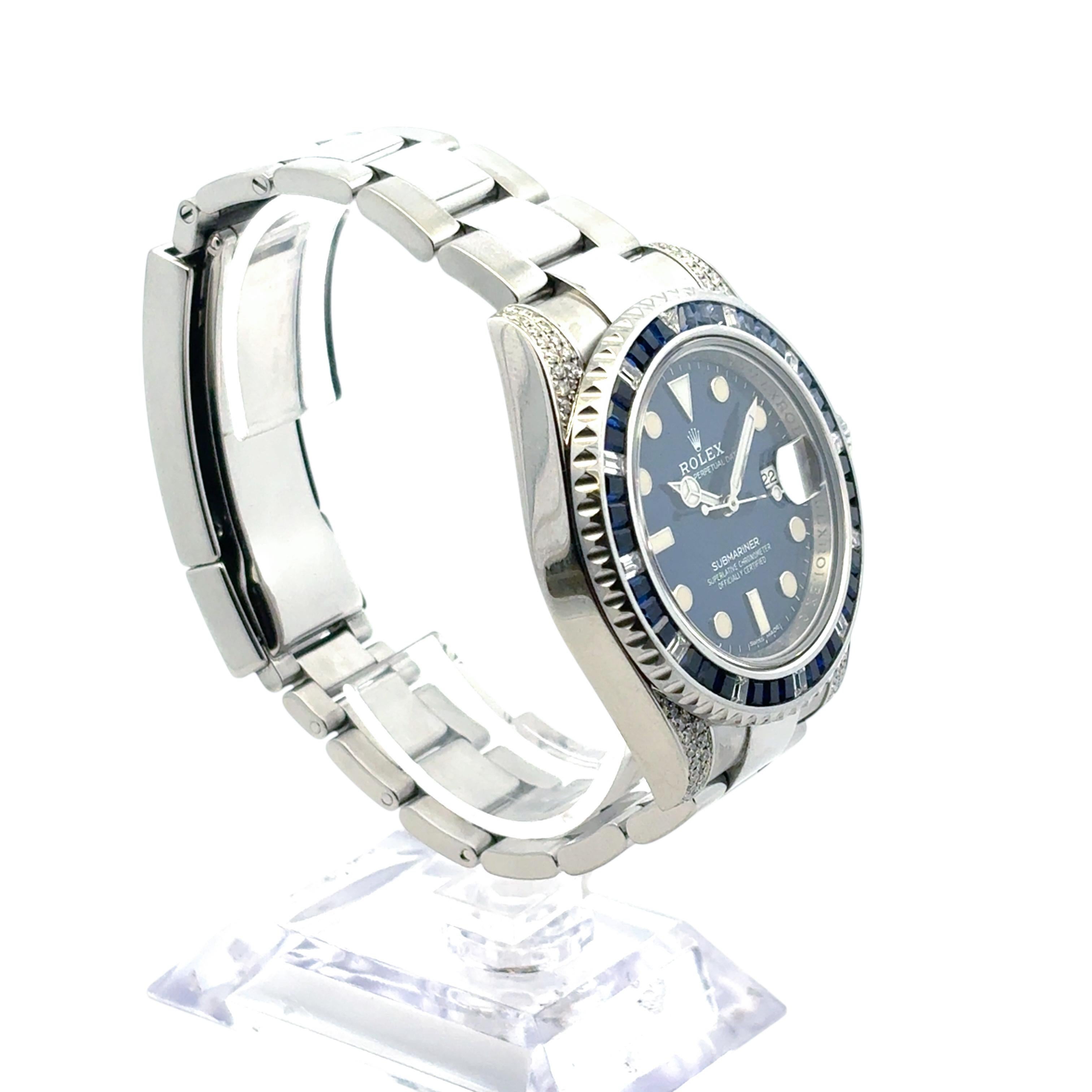 Rolex 116610 Submariner Watch with Aftermarket Blue Sapphires & Diamonds in vendita 5
