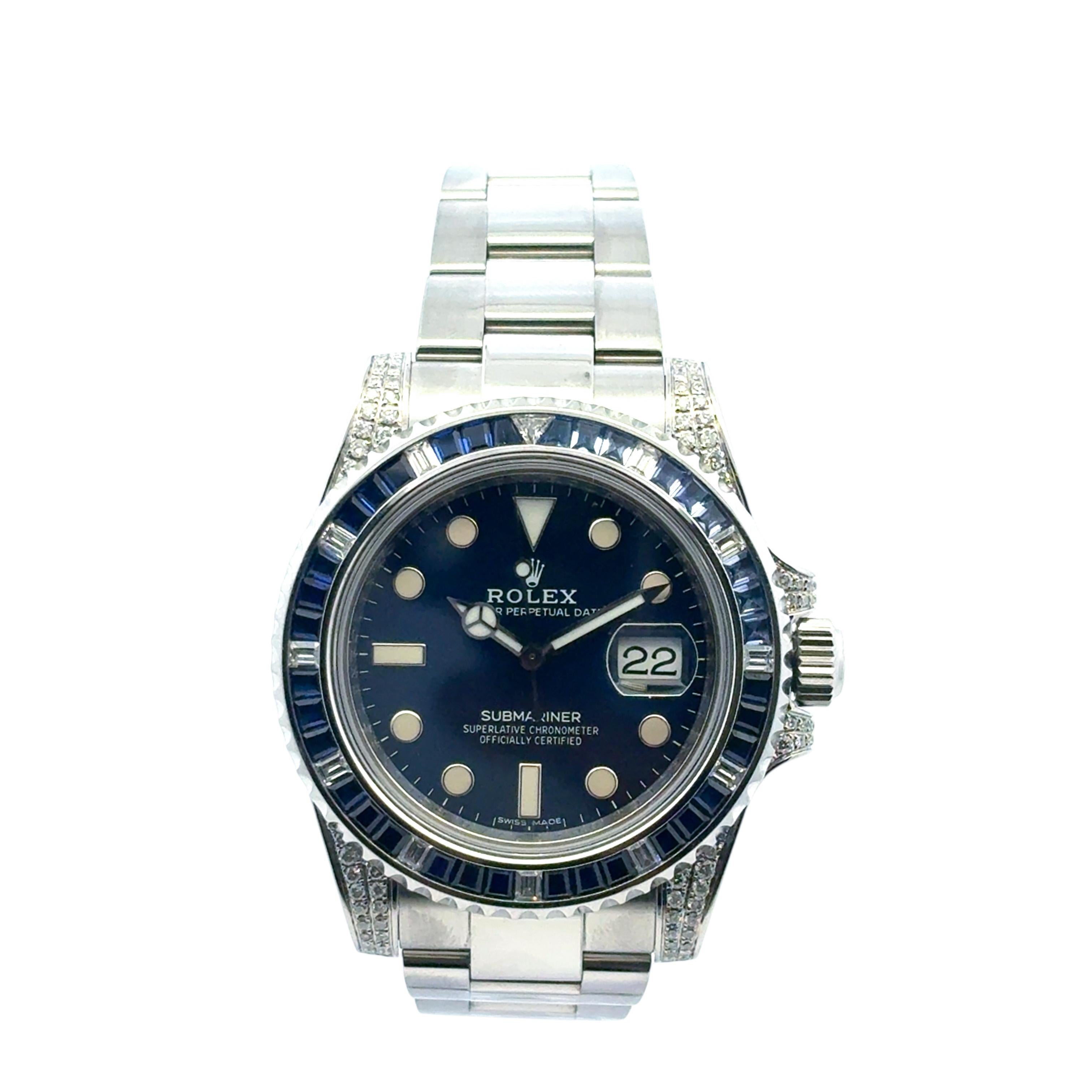 da uomo o donna Rolex 116610 Submariner Watch with Aftermarket Blue Sapphires & Diamonds in vendita