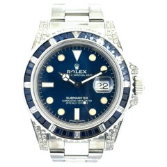 Rolex 116610 Submariner Watch with Aftermarket Blue Sapphires & Diamonds