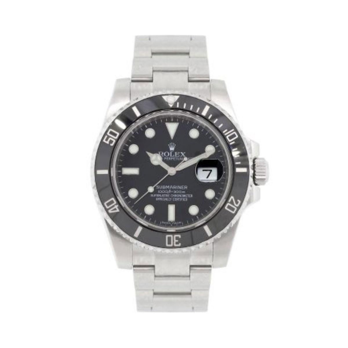 Brand: Rolex
MPN: 116610LN
Model: Submariner
Case Material: Stainless Steel
Case Diameter: 40mm
Crystal: Sapphire crystal
Bezel: Unidirectional ceramic black bezel
Dial: Black dial with date window at the 3 o’clock position
Bracelet: Stainless steel