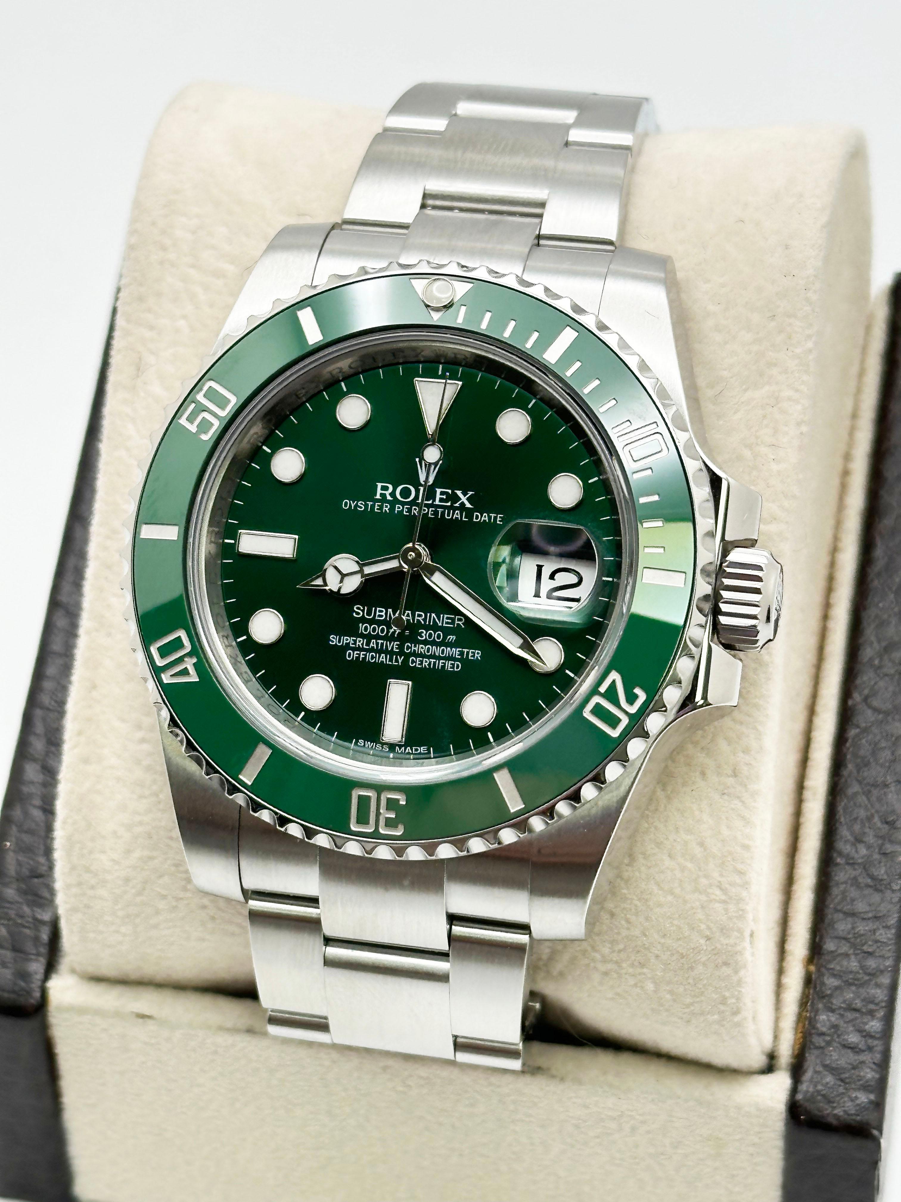 Rolex 116610LV Submariner Hulk Green Ceramic Stainless Steel Box Paper 2016 In Excellent Condition In San Diego, CA