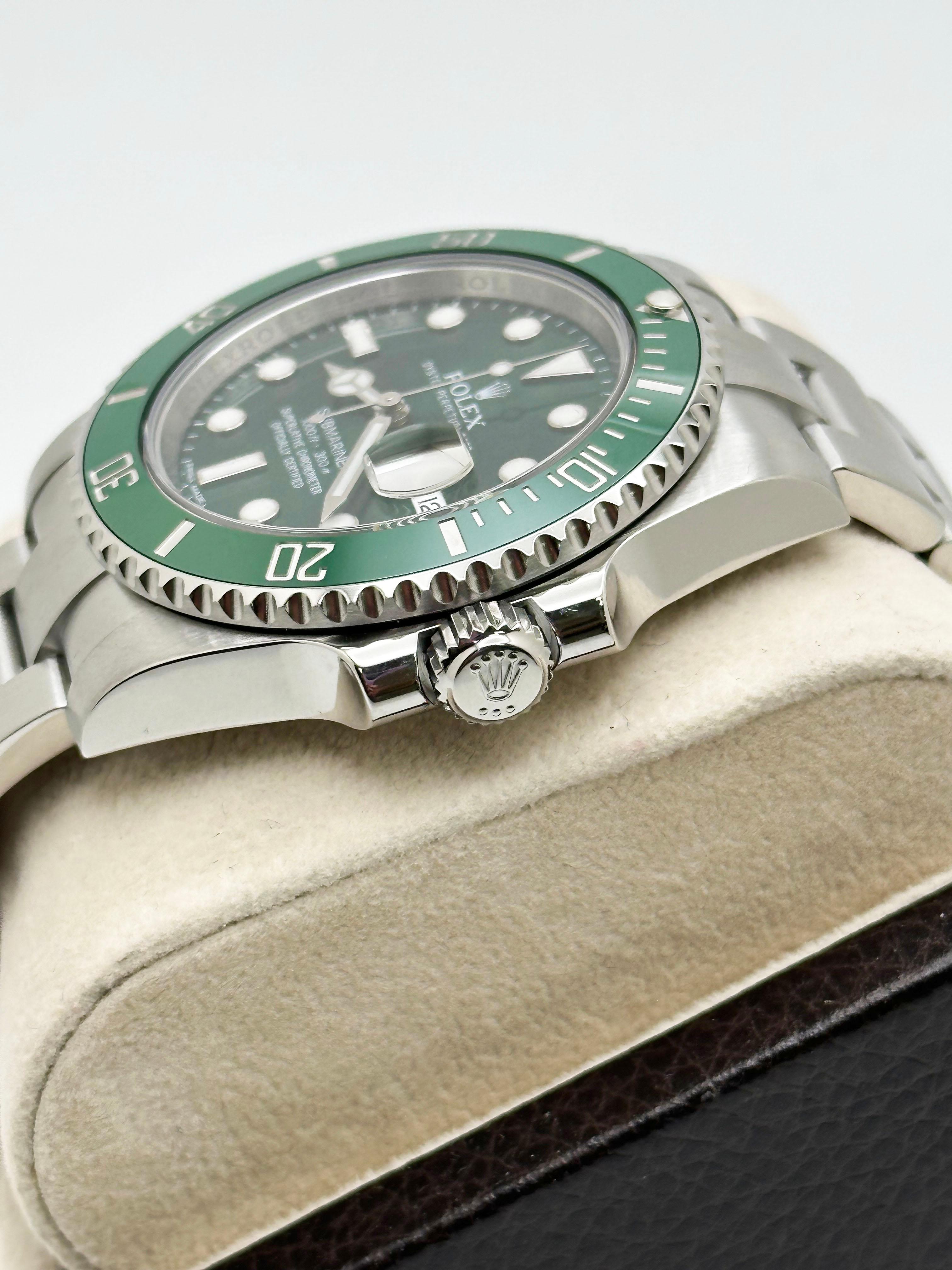 Men's Rolex 116610LV Submariner Hulk Green Ceramic Stainless Steel Box Paper 2016