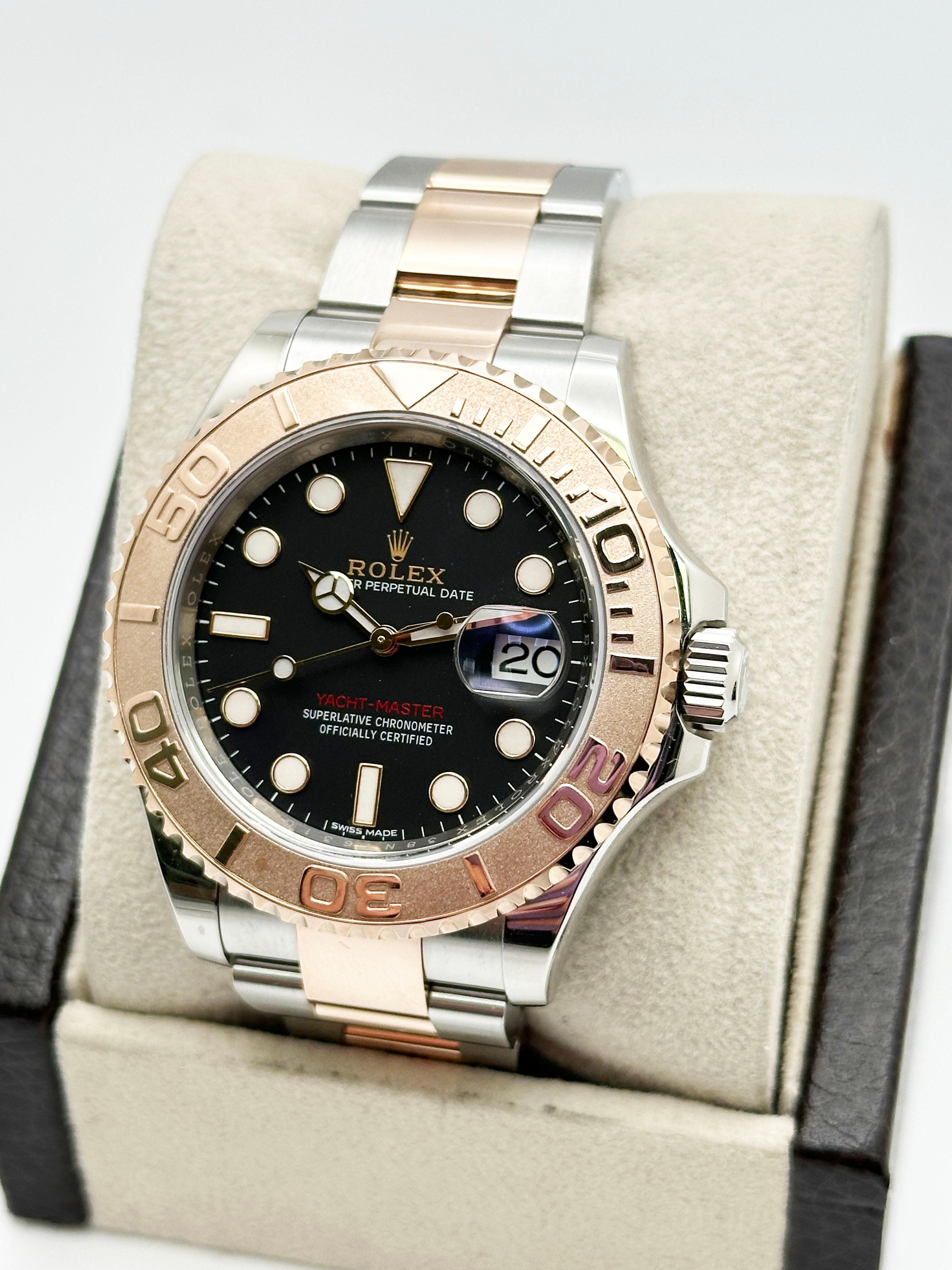 Rolex 116621 Yacht Master Schwarzes Zifferblatt 18K Roségold Edelstahl Box Papier 2018 im Zustand „Hervorragend“ im Angebot in San Diego, CA