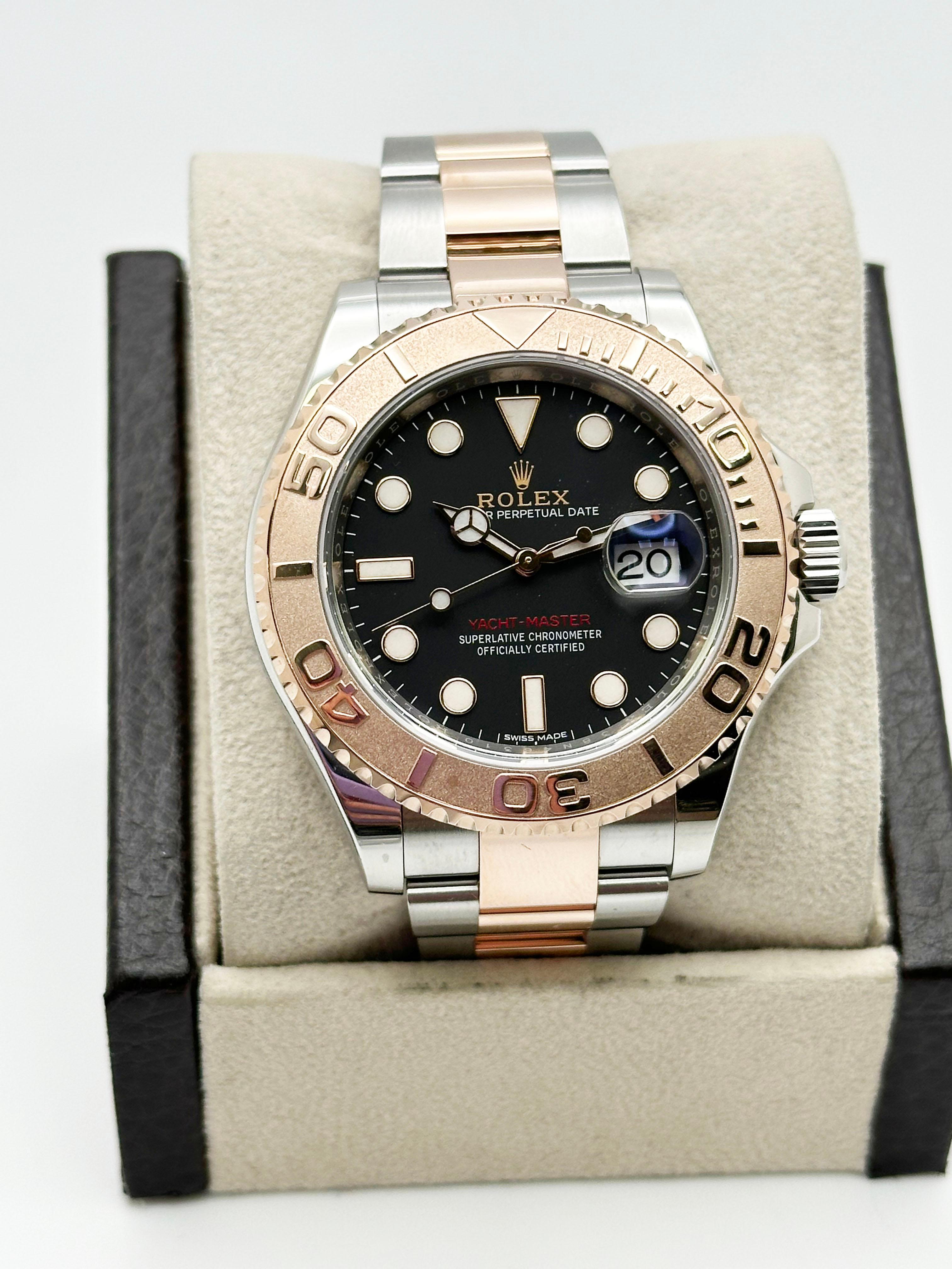 Rolex 116621 Yacht Master Schwarzes Zifferblatt 18K Roségold Edelstahl Box Papier 2018 Herren im Angebot