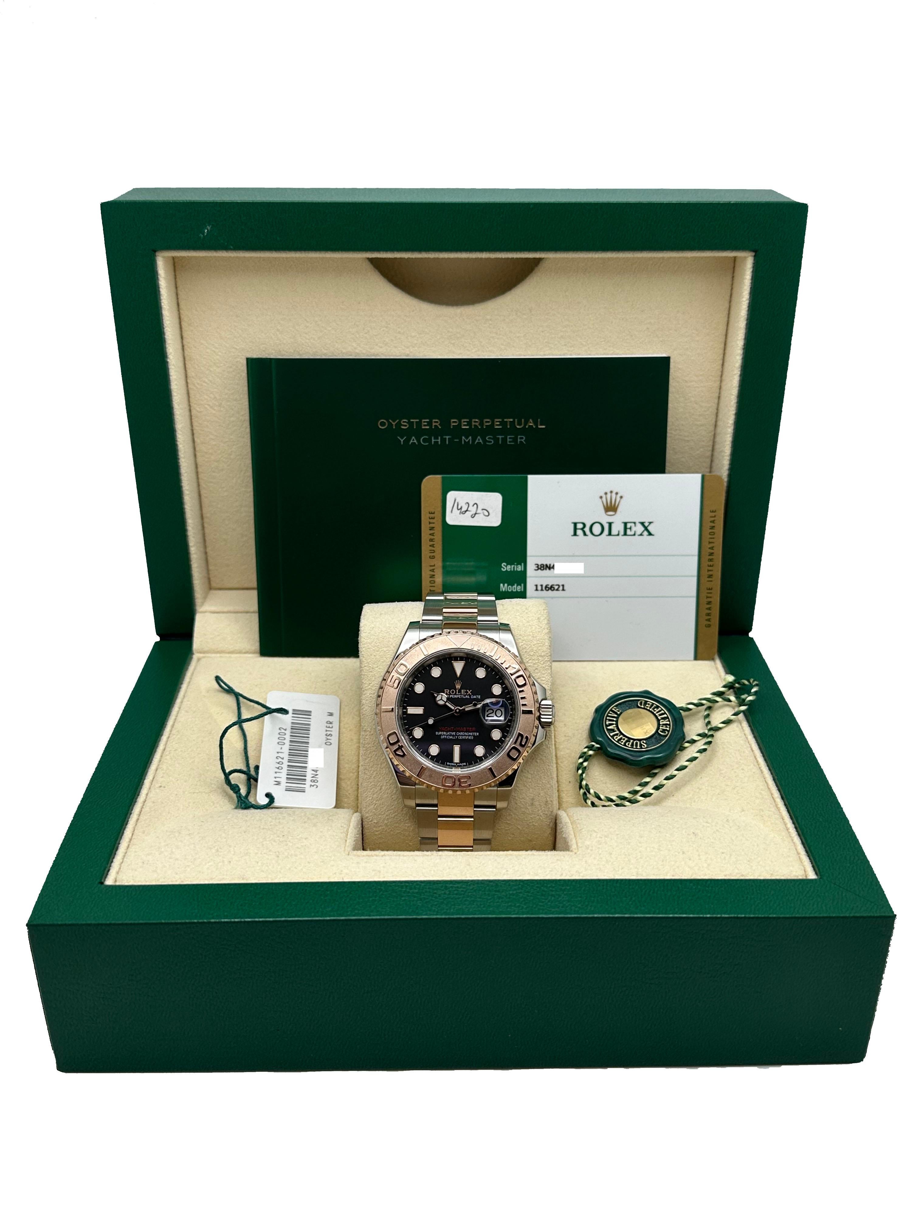 Rolex 116621 Yacht Master Schwarzes Zifferblatt 18K Roségold Edelstahl Box Papier 2018 im Angebot 4
