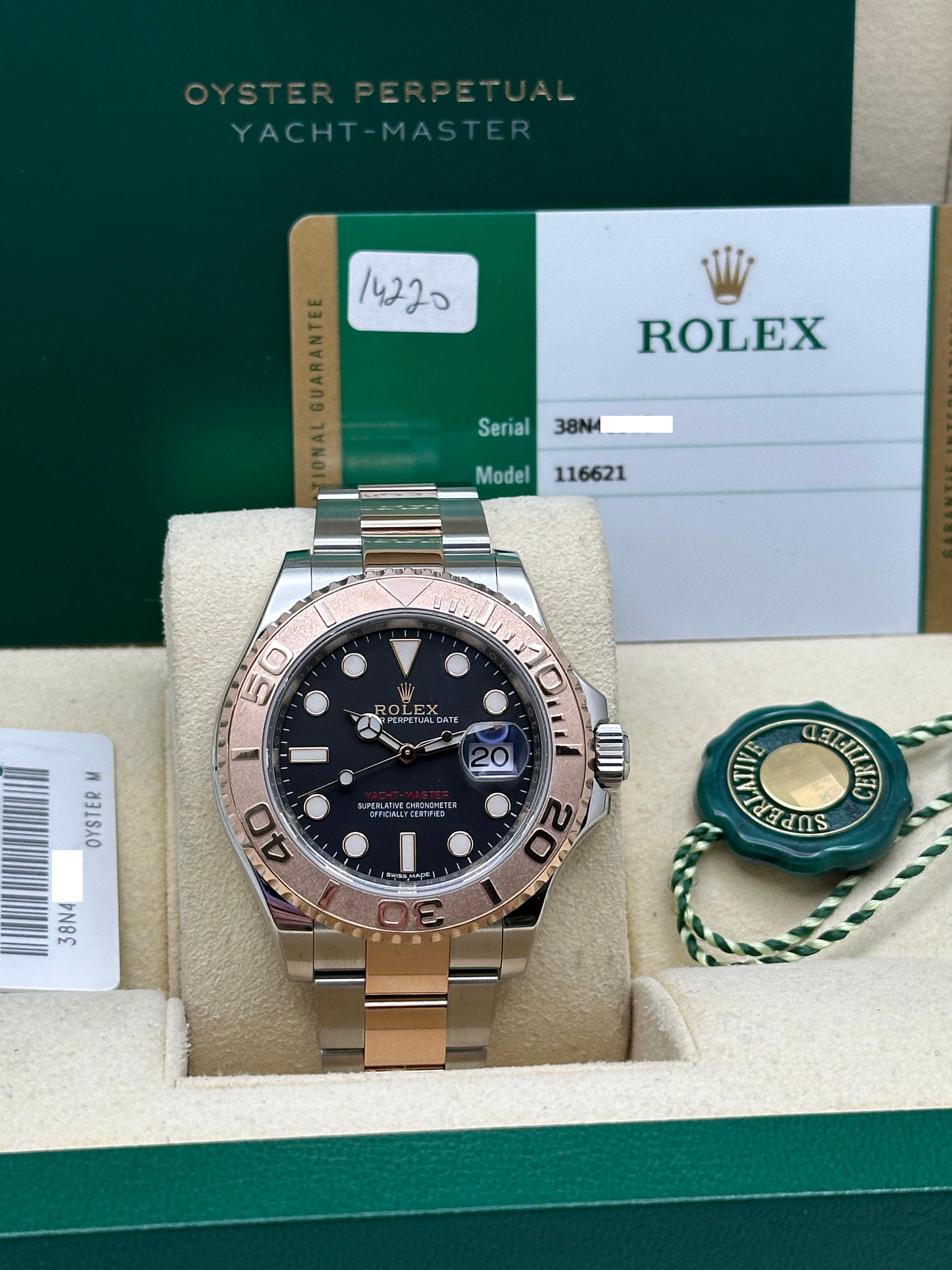 Rolex 116621 Yacht Master Schwarzes Zifferblatt 18K Roségold Edelstahl Box Papier 2018 im Angebot 5