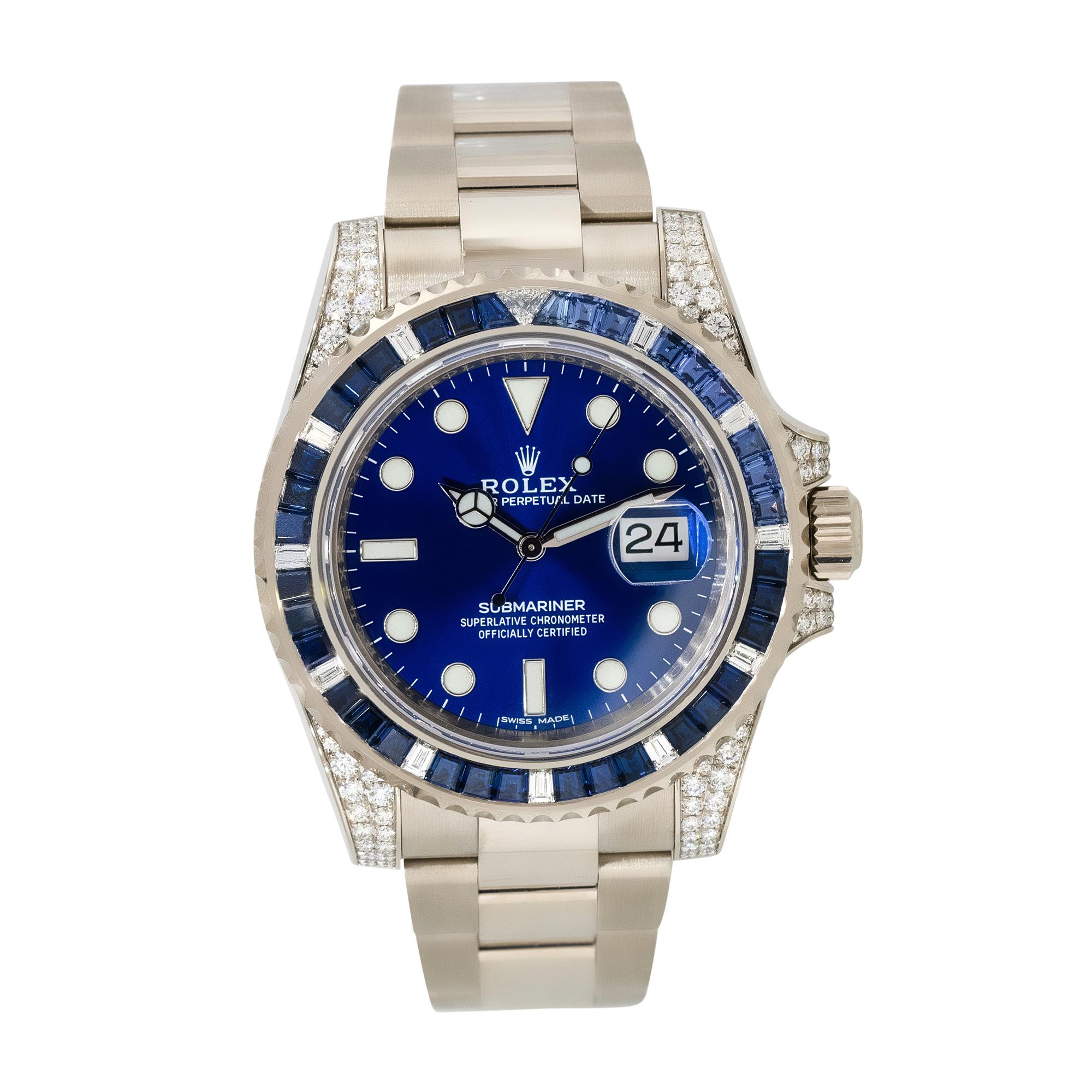 Rolex 116659SABR Submariner Uhr mit 18 Karat Saphiren und Diamanten (Gemischter Schliff) im Angebot